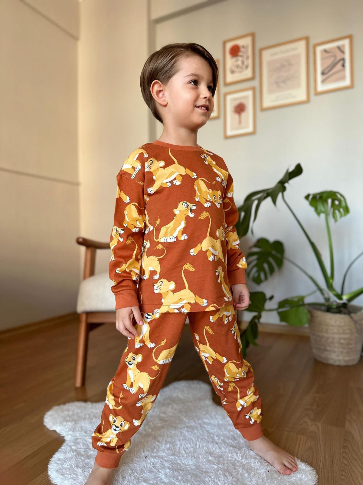 Aslan Desenli Pijama Takımı Turuncu