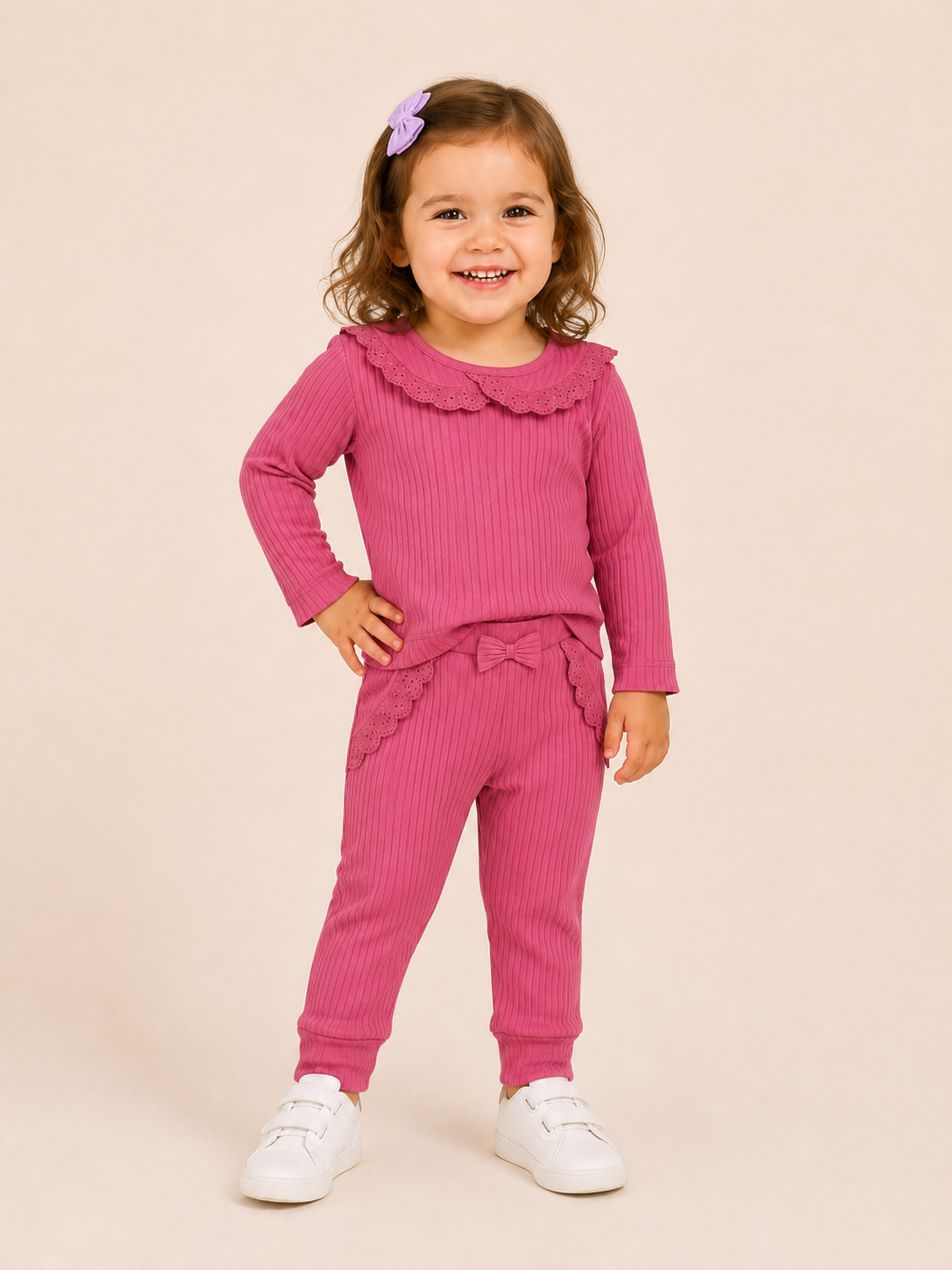 Bebe Yakalı Bebek Takımı Fuşya