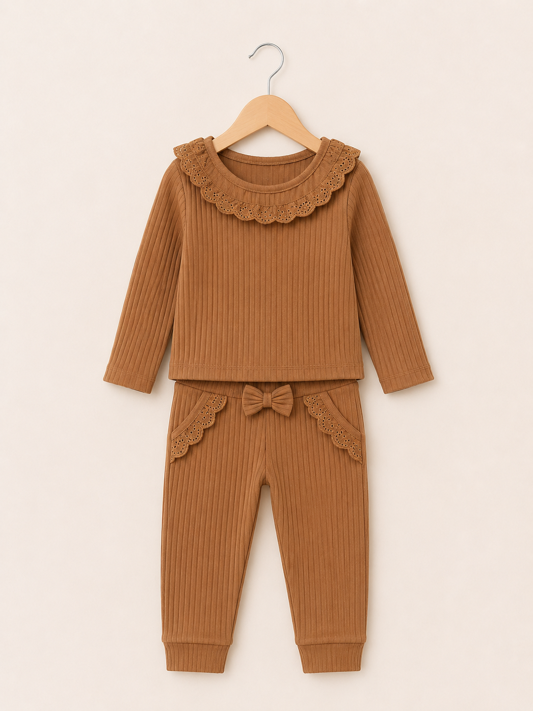 Bebe Yakalı Bebek Takımı Kahverengi