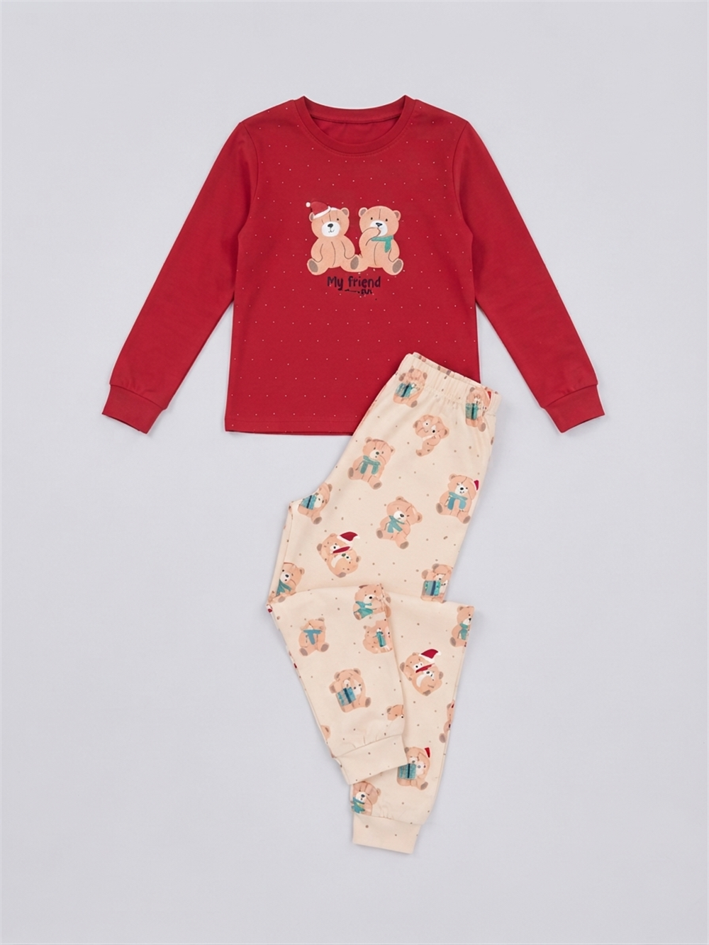 Bemina Kız Çocuk Pijama Takımı Kırmızı