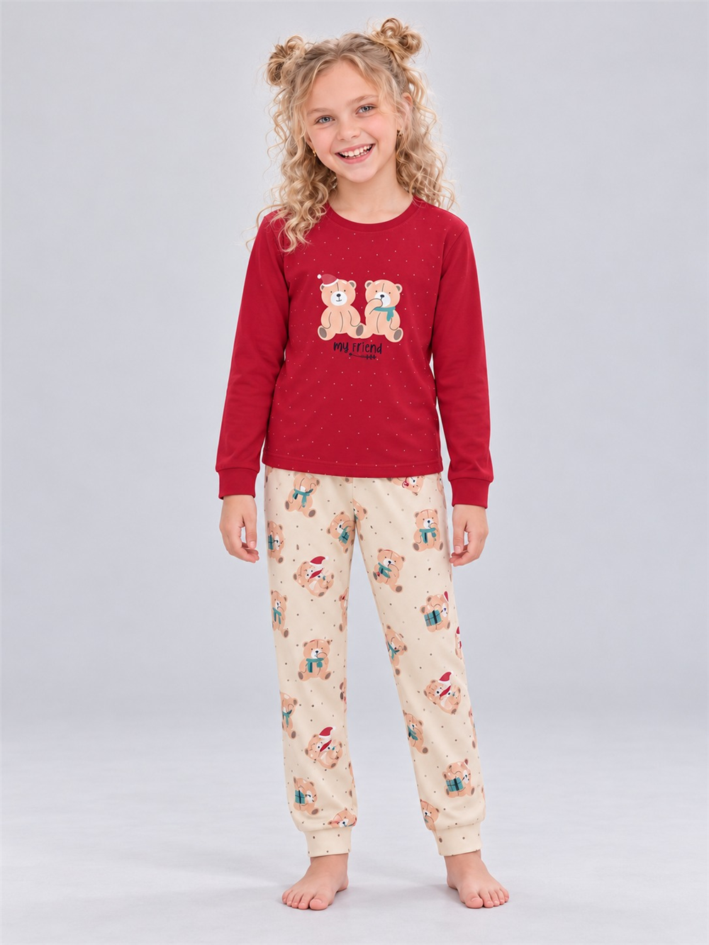 Bemina Kız Çocuk Pijama Takımı Kırmızı