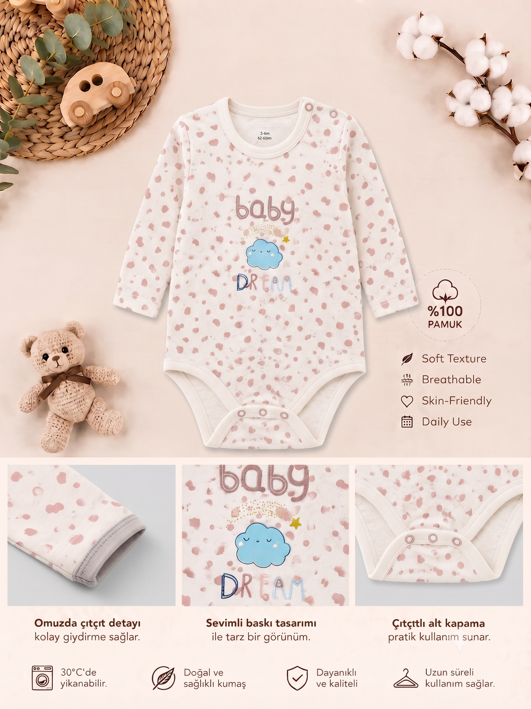 Bulut Bebek Çıtçıtlı Badi