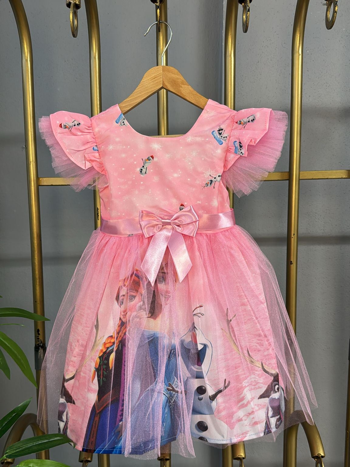 Buz Kraliçesi kız Çocuk Elbisesi Pembe