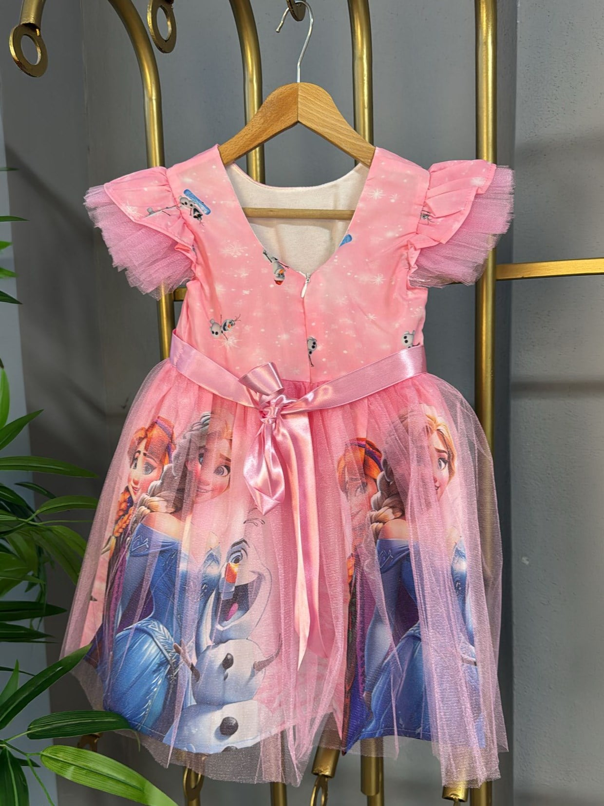 Buz Kraliçesi kız Çocuk Elbisesi Pembe