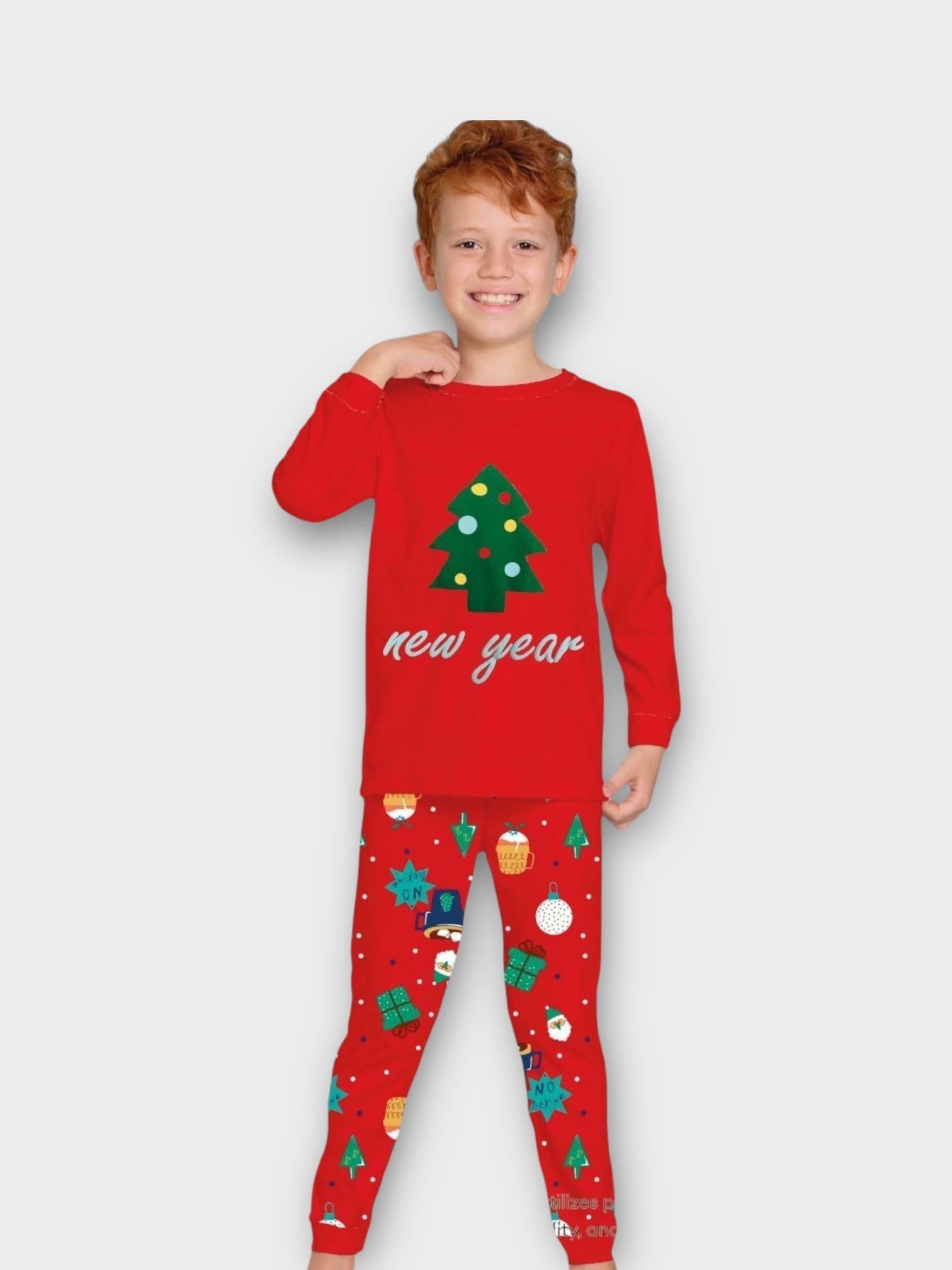 Çam Ağaçlı Yılbaşı Temalı Pijama Takımı Kırmızı