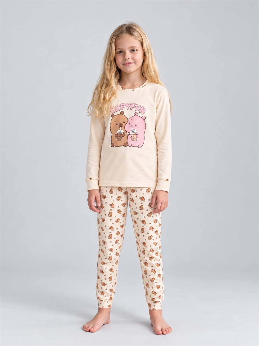 Cemina Kız Çocuk Pijama Takımı Krem