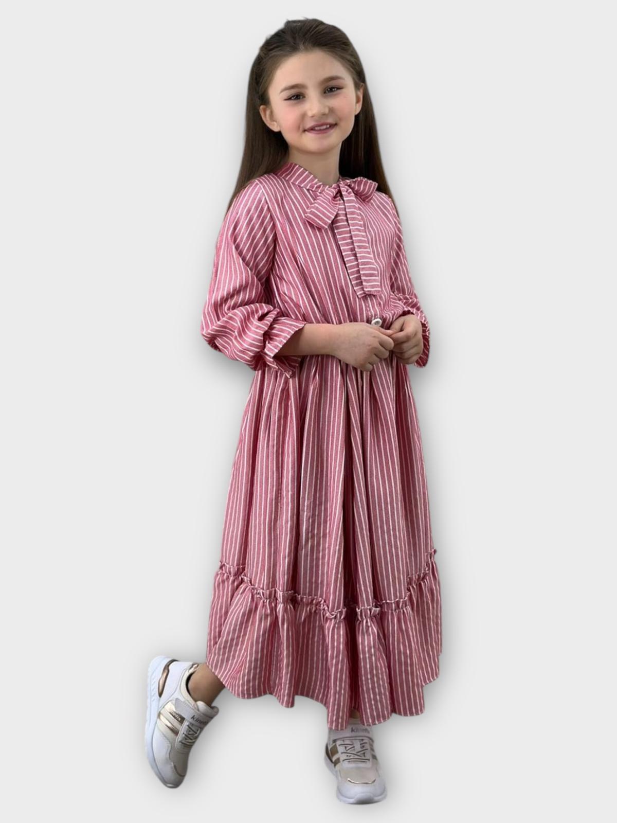 Çizgi Desenli Elbise Pembe