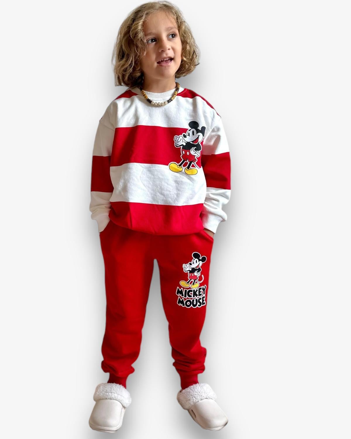 Çizgili Mickey Mouse Takım Kırmızı