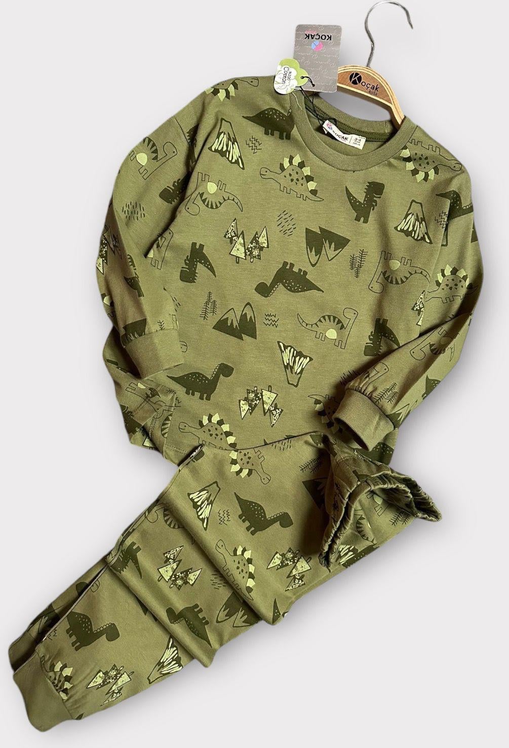 Dinazor Desenli Pijama Takımı Yeşil