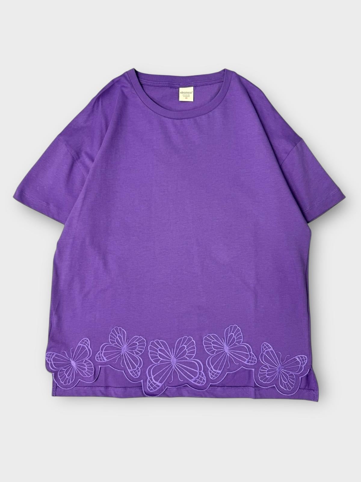 Divonette Kelebek İşlemeli T-shirt Mor