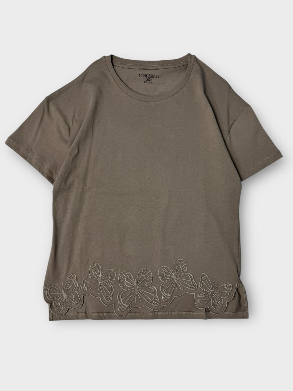 Divonette Kelebek İşlemeli T-shirt Mürdüm 