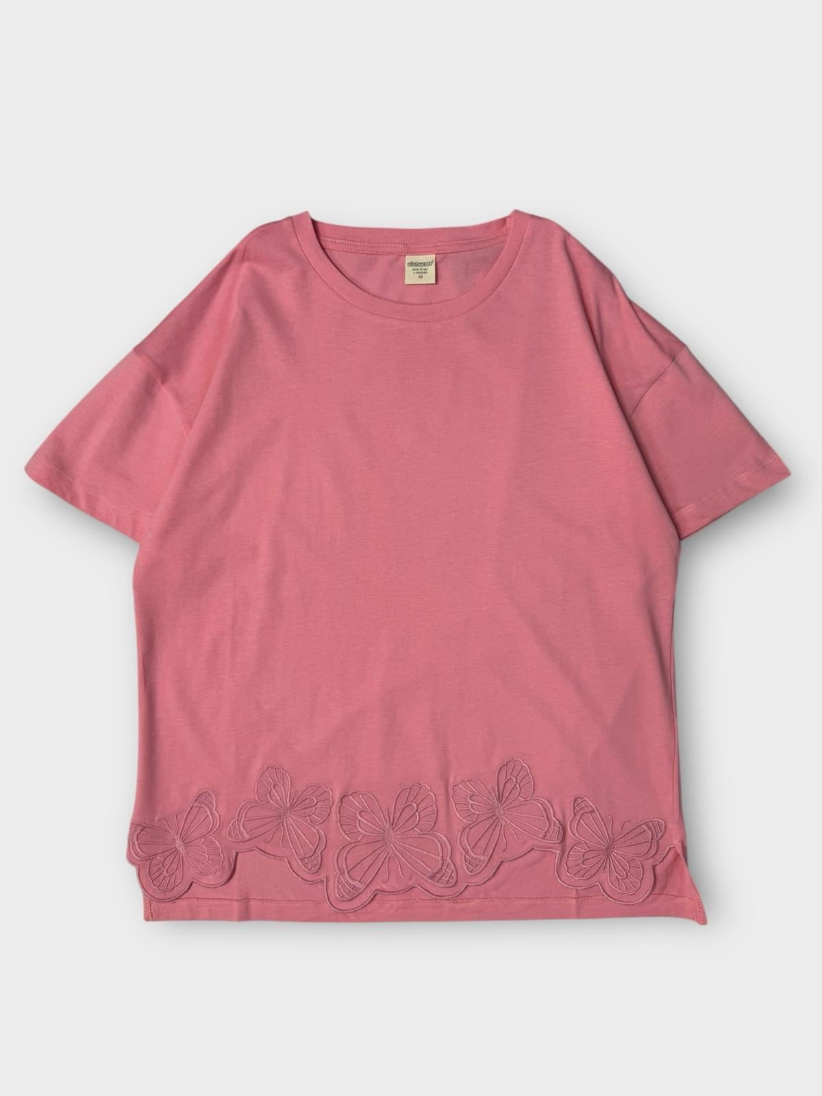Divonette Kelebek İşlemeli T-shirt Pembe
