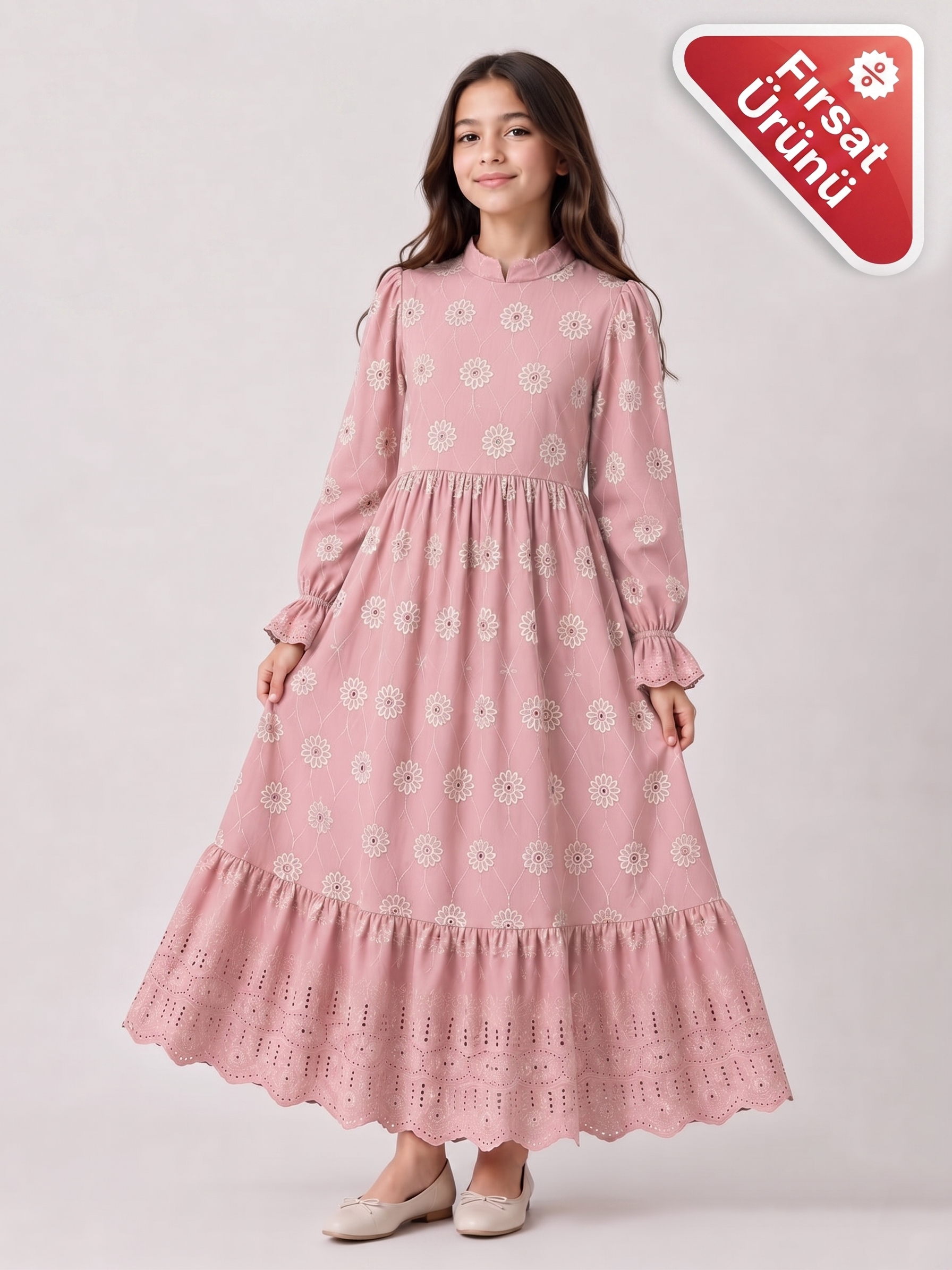 Eliz Kız Çocuk Elbise - Tesettür Elbise Pembe