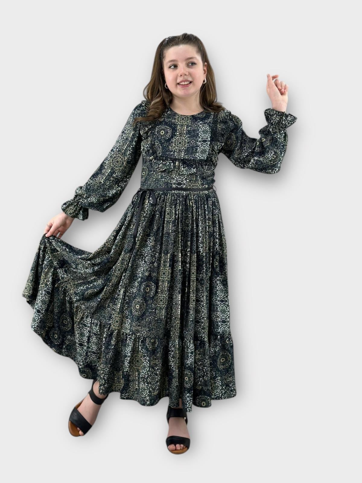 Etnik Desen Elbise Yeşil