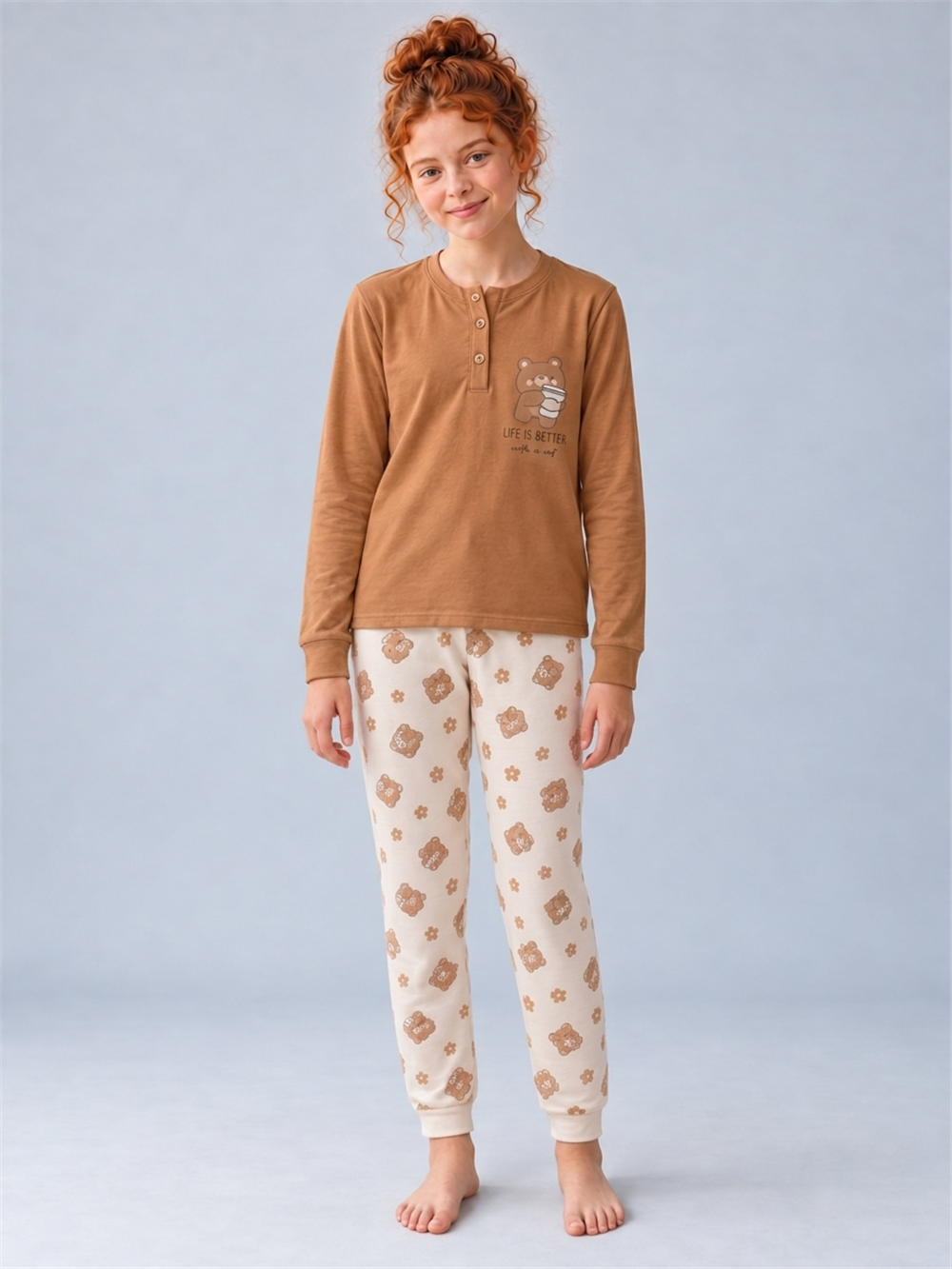 Femina Kız Çocuk Pijama Takımı Kahverengi
