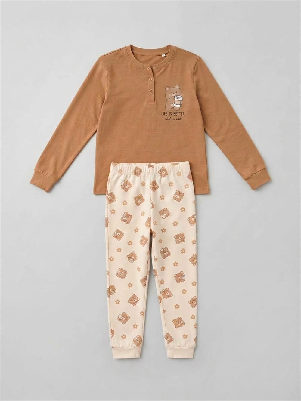 Femina Kız Çocuk Pijama Takımı Kahverengi
