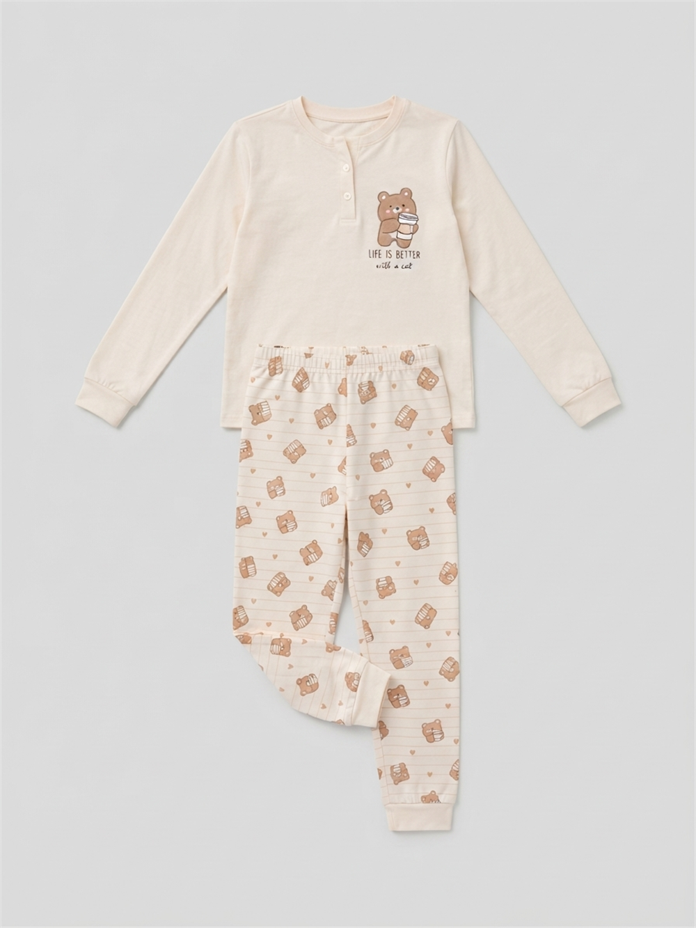 Femina Kız Çocuk Pijama Takımı Krem