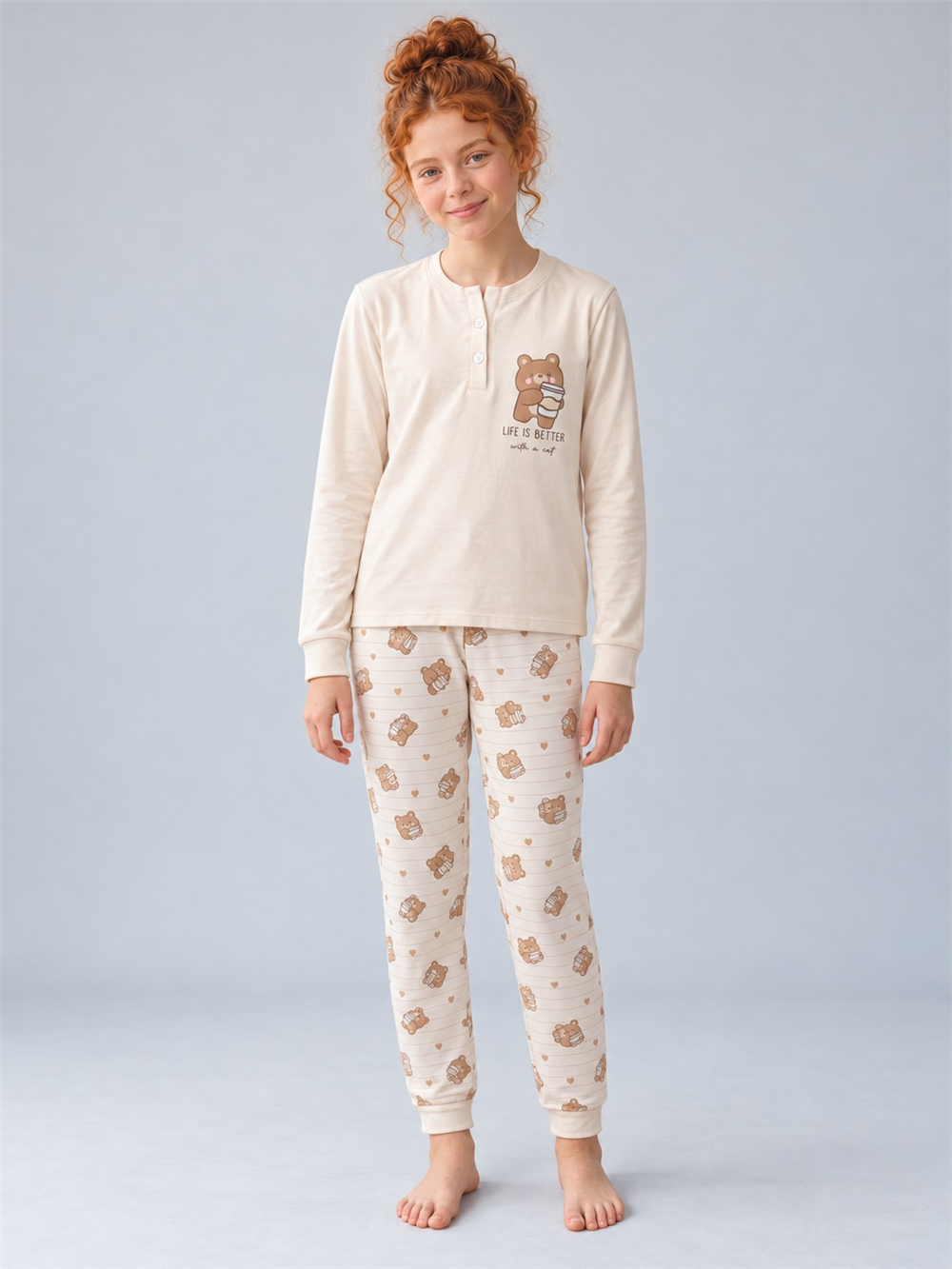 Femina Kız Çocuk Pijama Takımı Krem