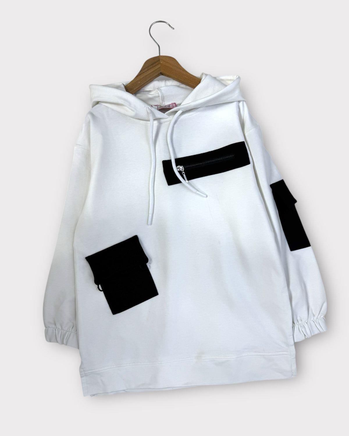 Fermuar Detaylı Sweat Beyaz