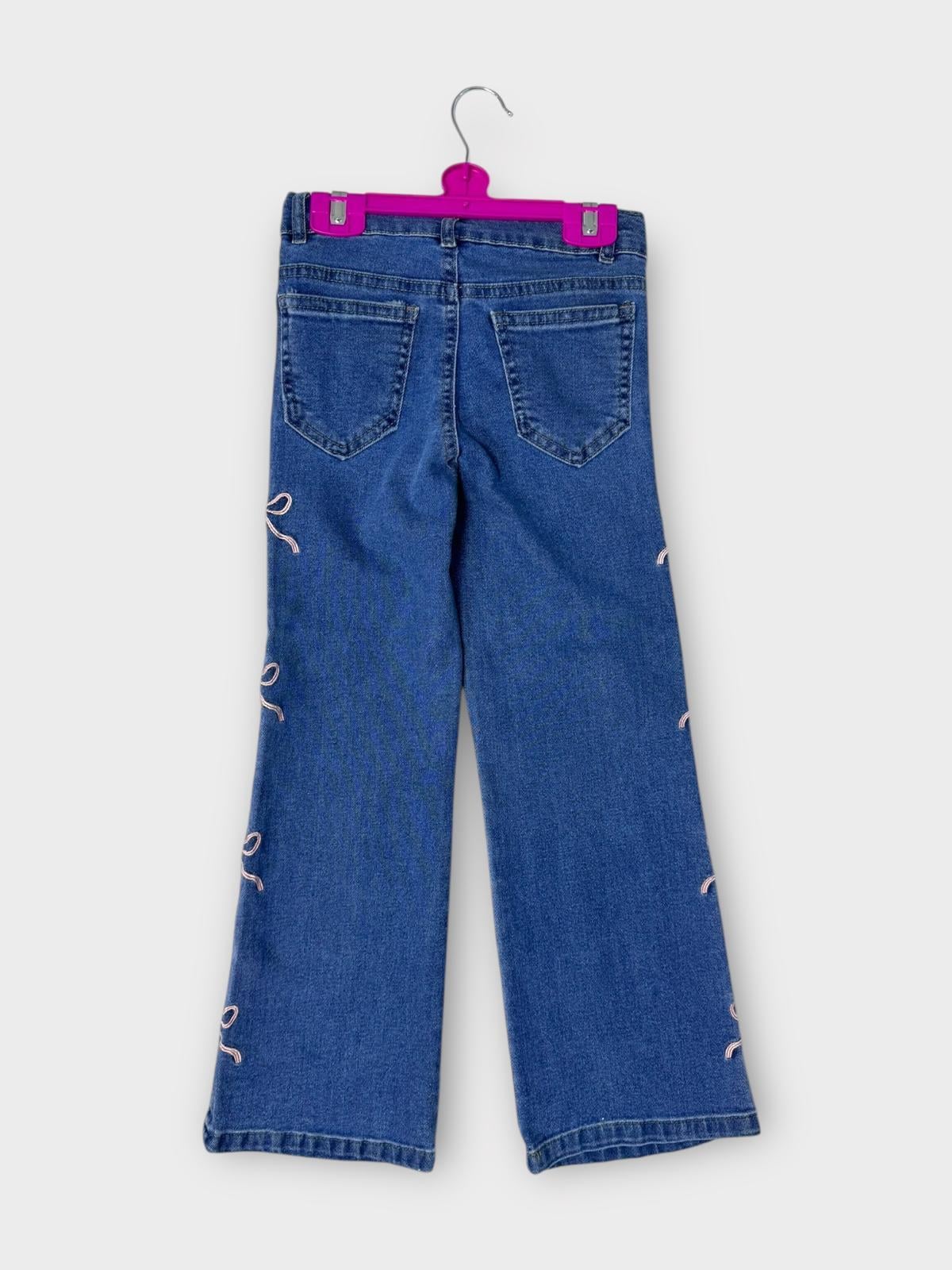 Fiyonk İşlemeli Kot Pantolon Koyu Mavi