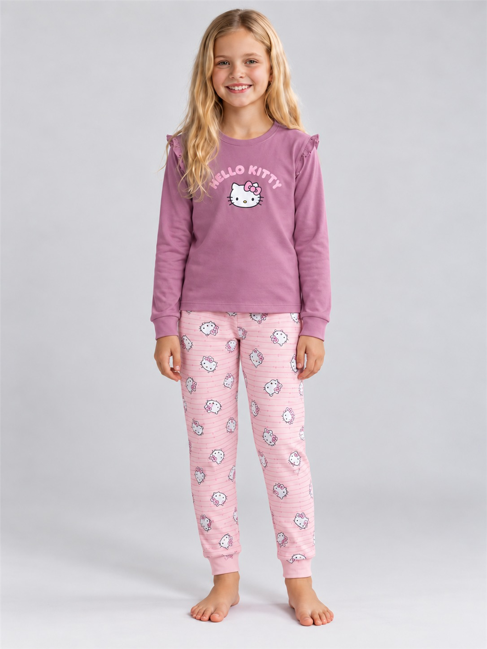 Hemina Kız Çocuk Pijama Takımı Mor
