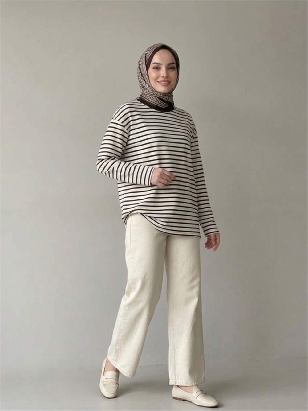İlgın Genç Kız Çizgili Oversize Sweatshirt Kahve