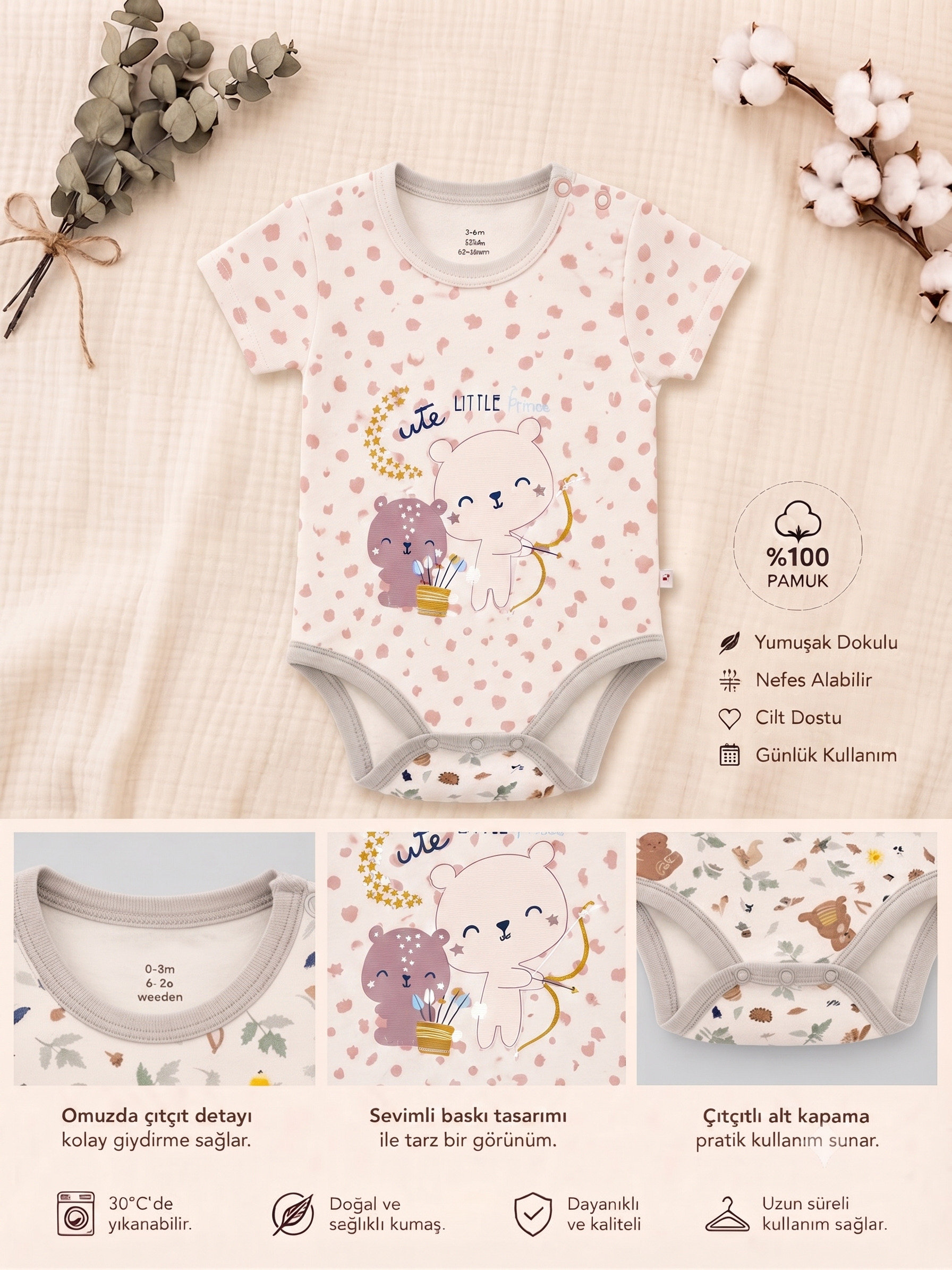 Kedicik Bebek Çıtçıtlı Badi