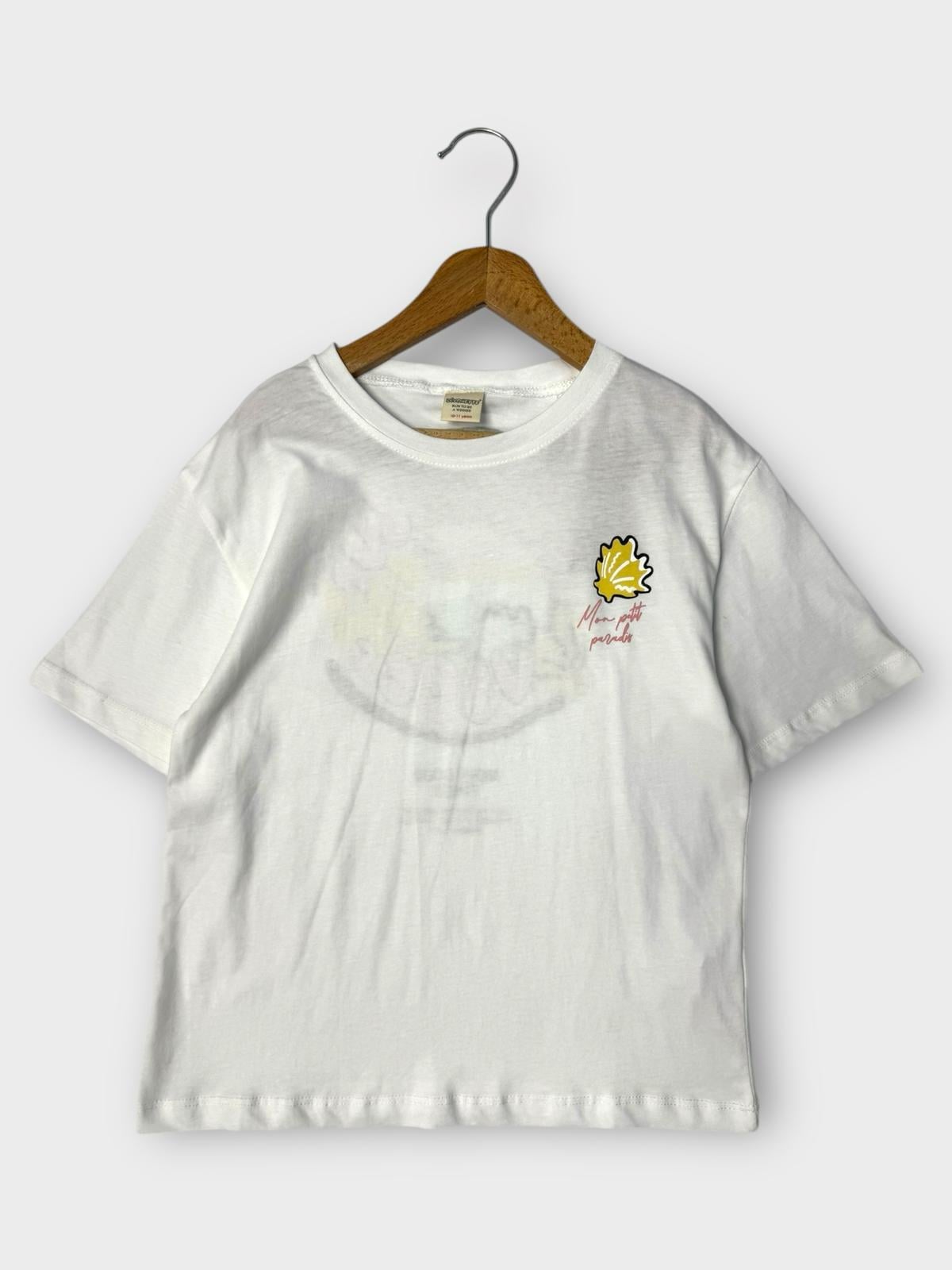 Mon Petit Paradis Baskılı T-shirt Beyaz