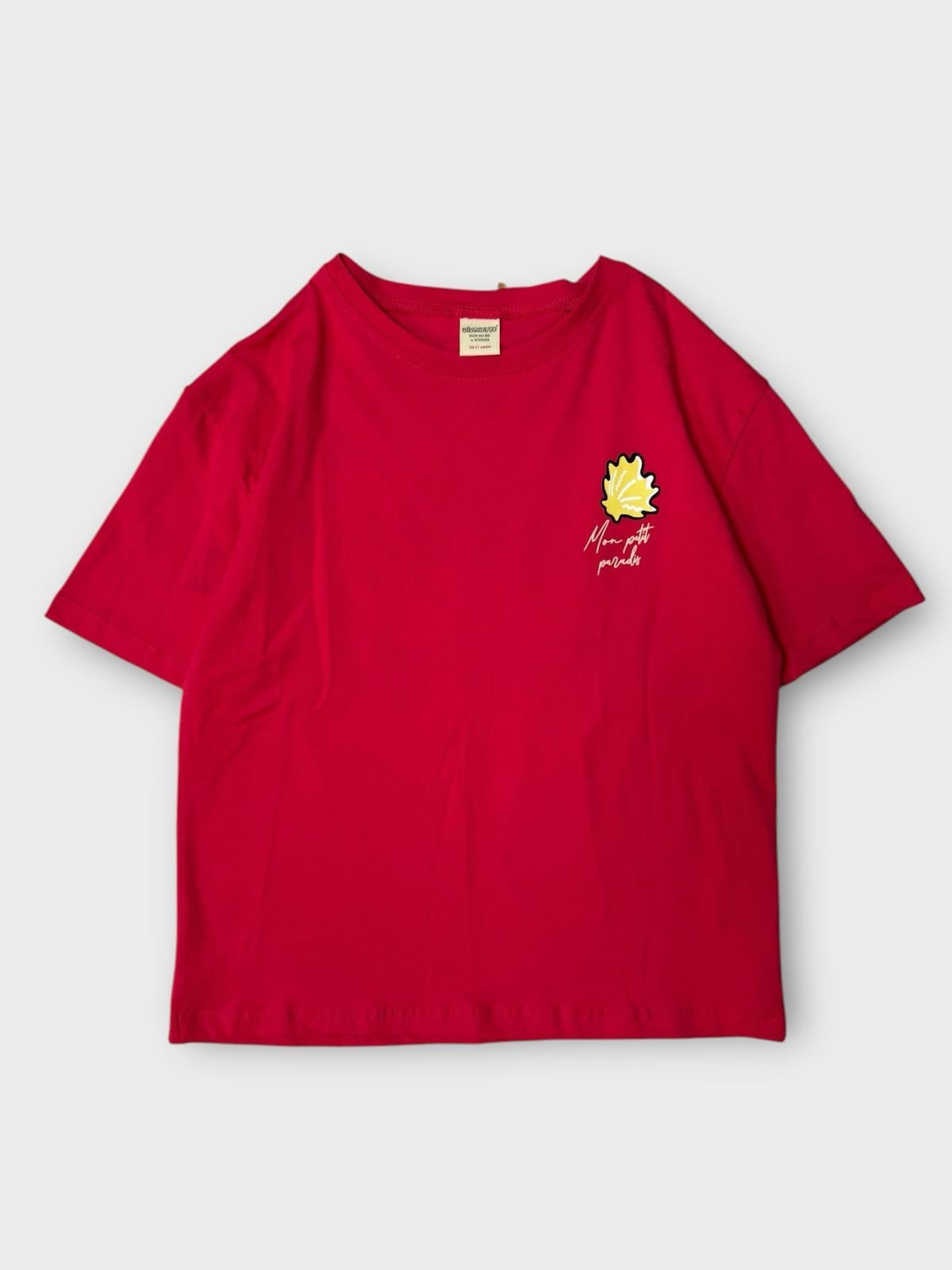 Mon Petit Paradis Baskılı T-shirt Kırmızı