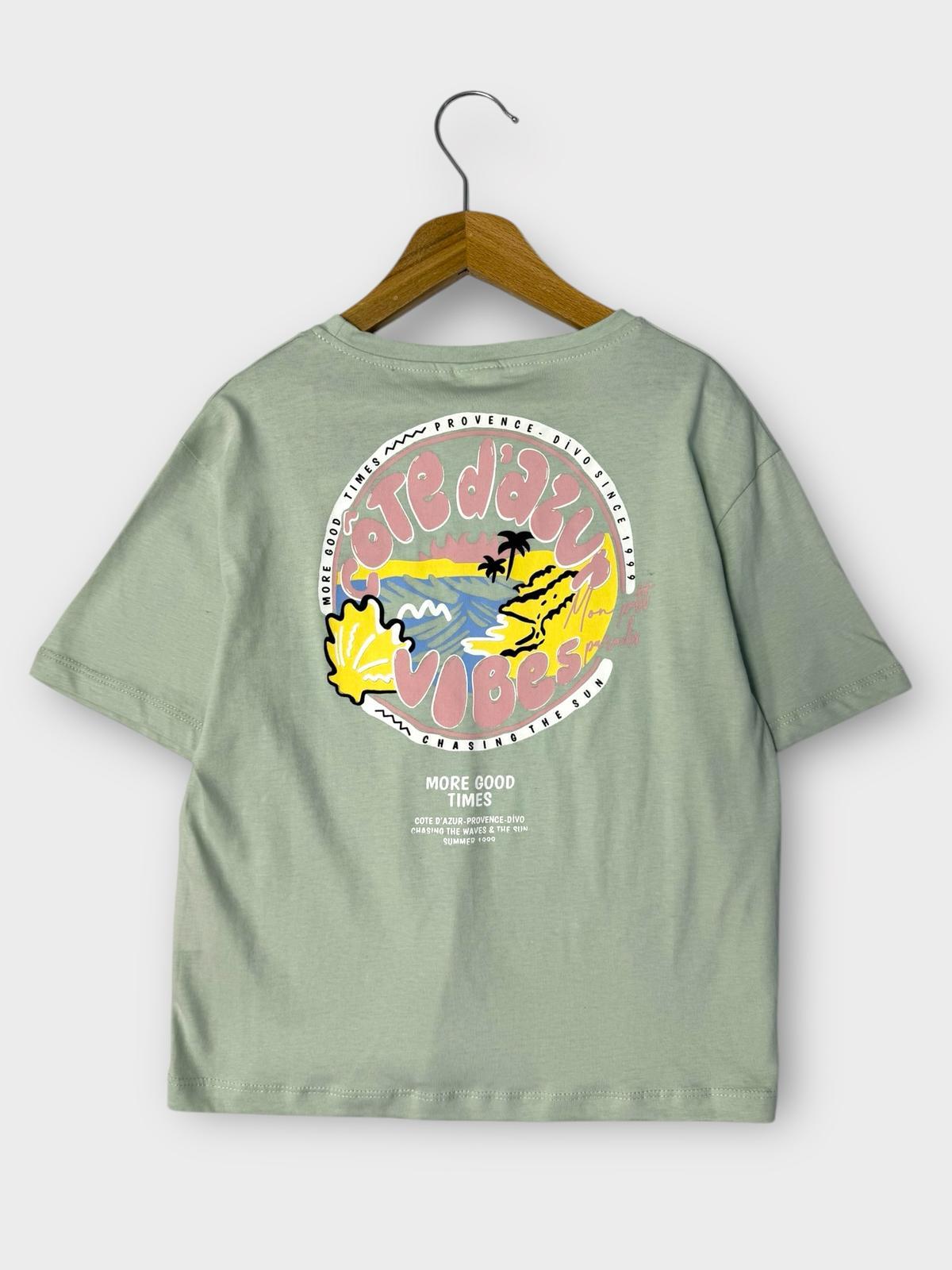 Mon Petit Paradis Baskılı T-shirt Su Yeşili