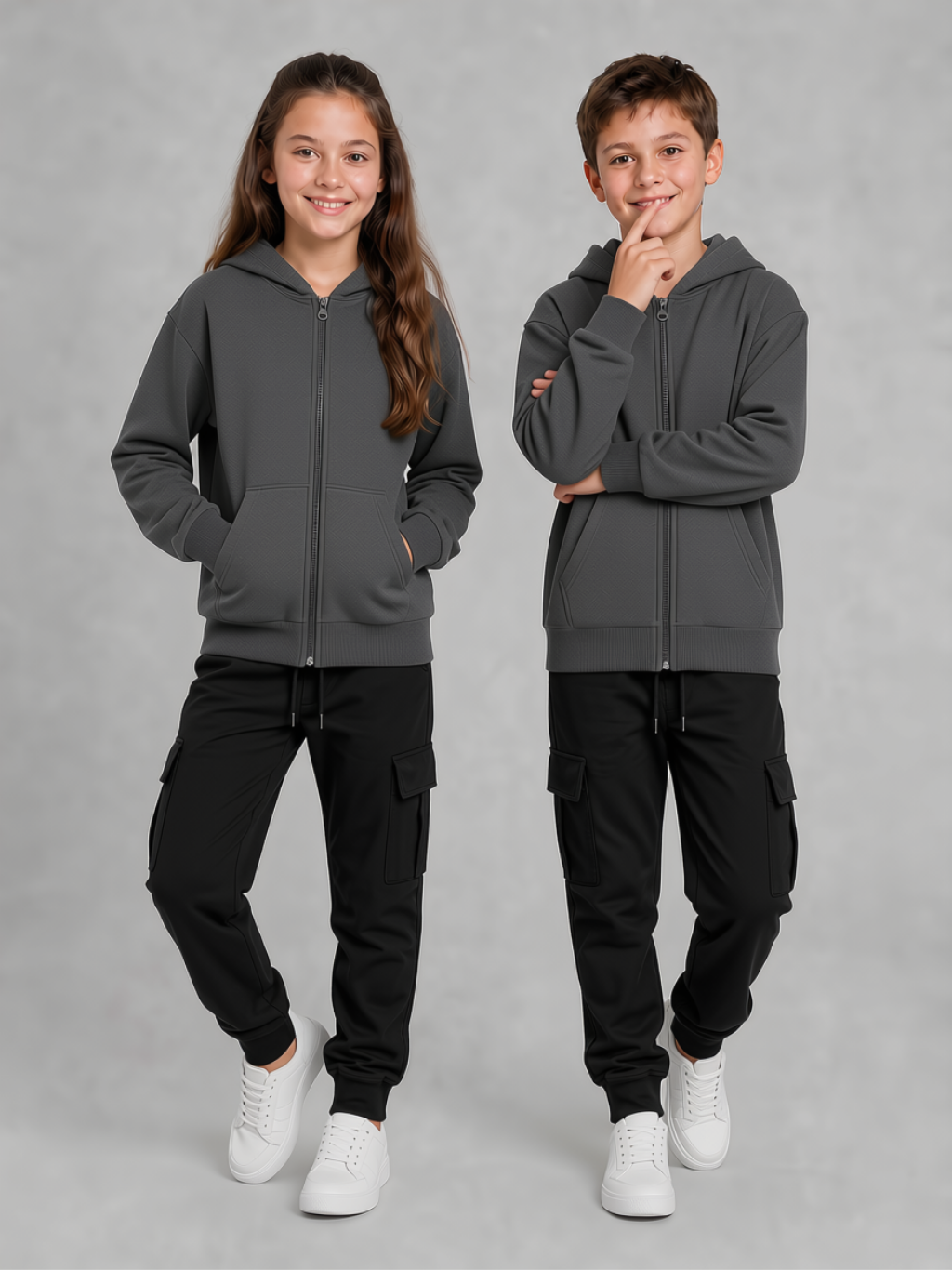 Pusula 2 İplik Unisex Çocuk Okul Sweati Füme