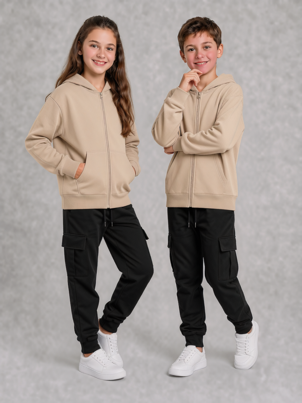 Pusula 2 İplik Unisex Çocuk Okul Sweati Camel