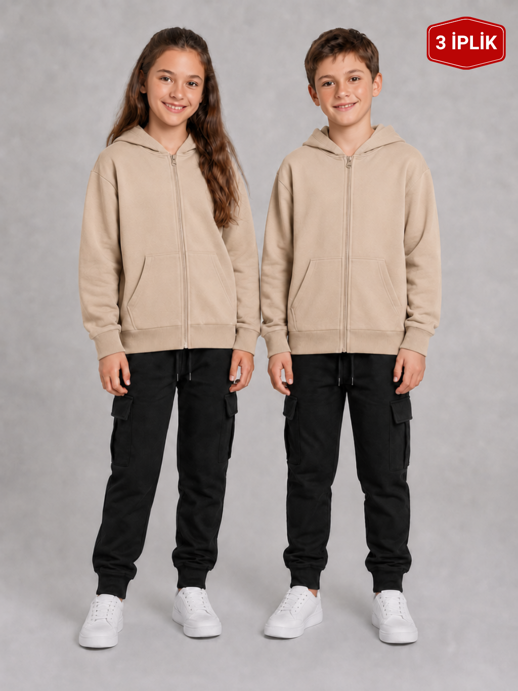 Pusula 3 İplik Unisex Çocuk Okul Sweati Camel