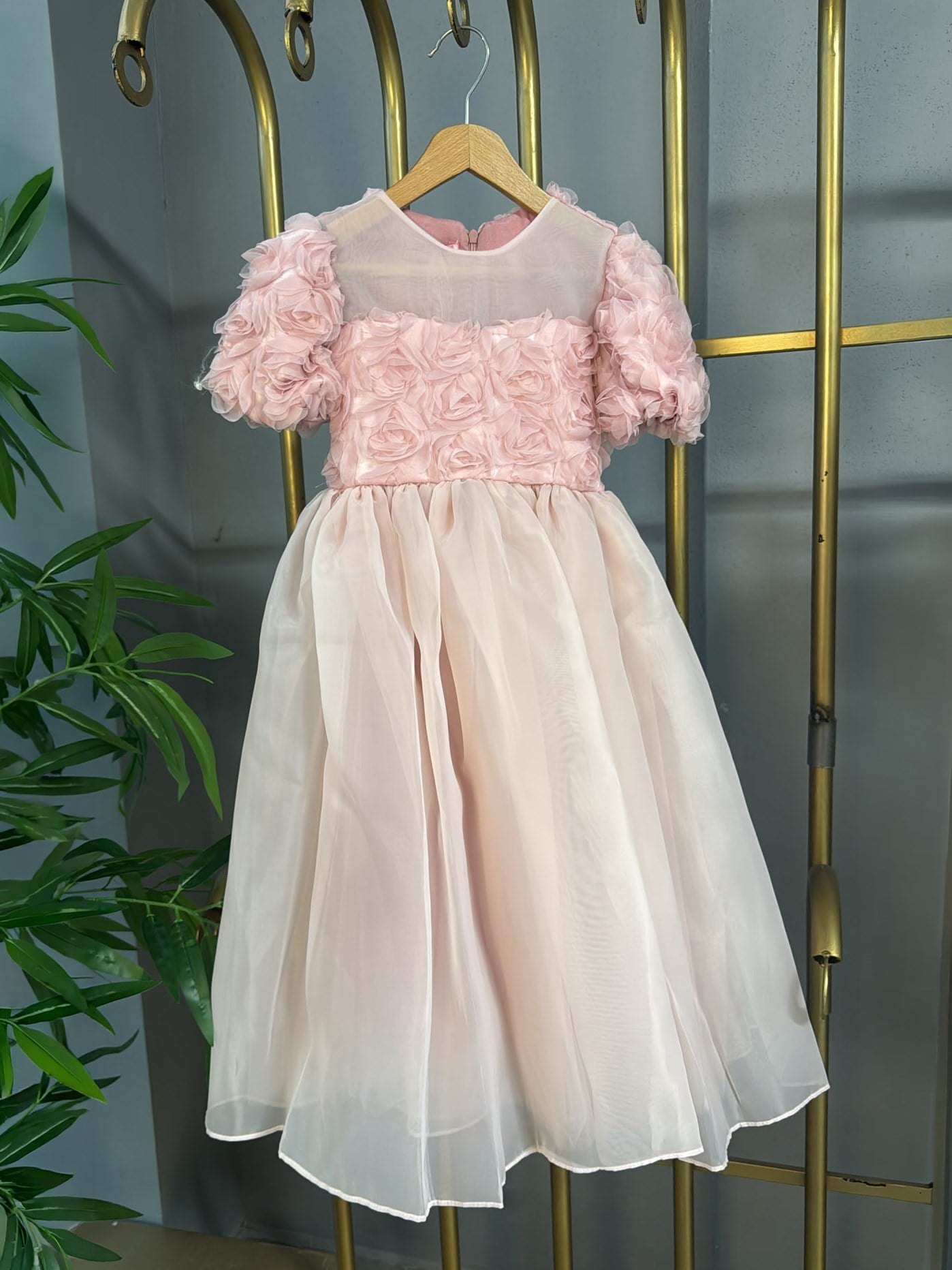Roza Kız Çocuk Abiye Elbise Pembe