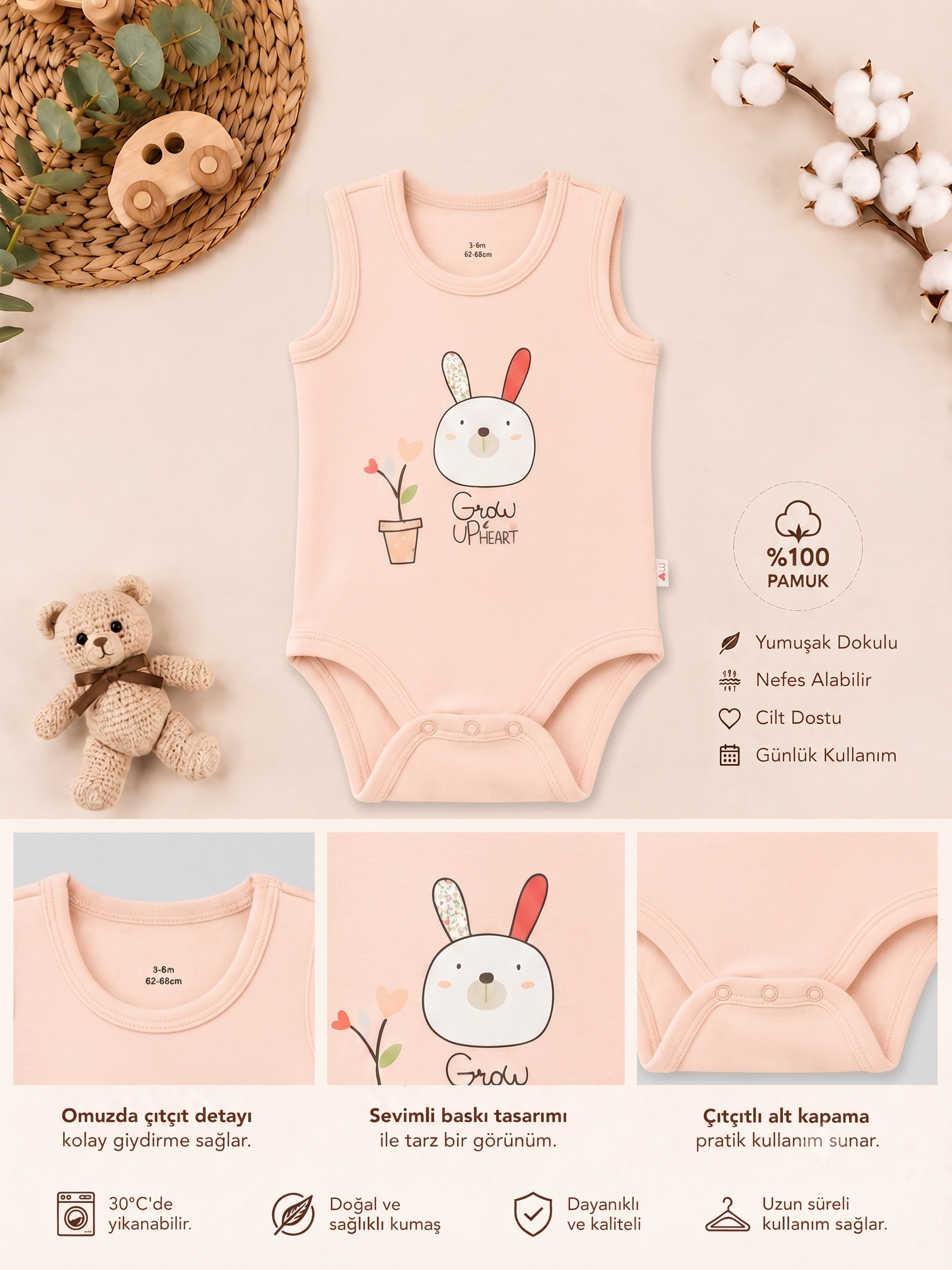 Tavşancık Bebek Çıtçıtlı Badi