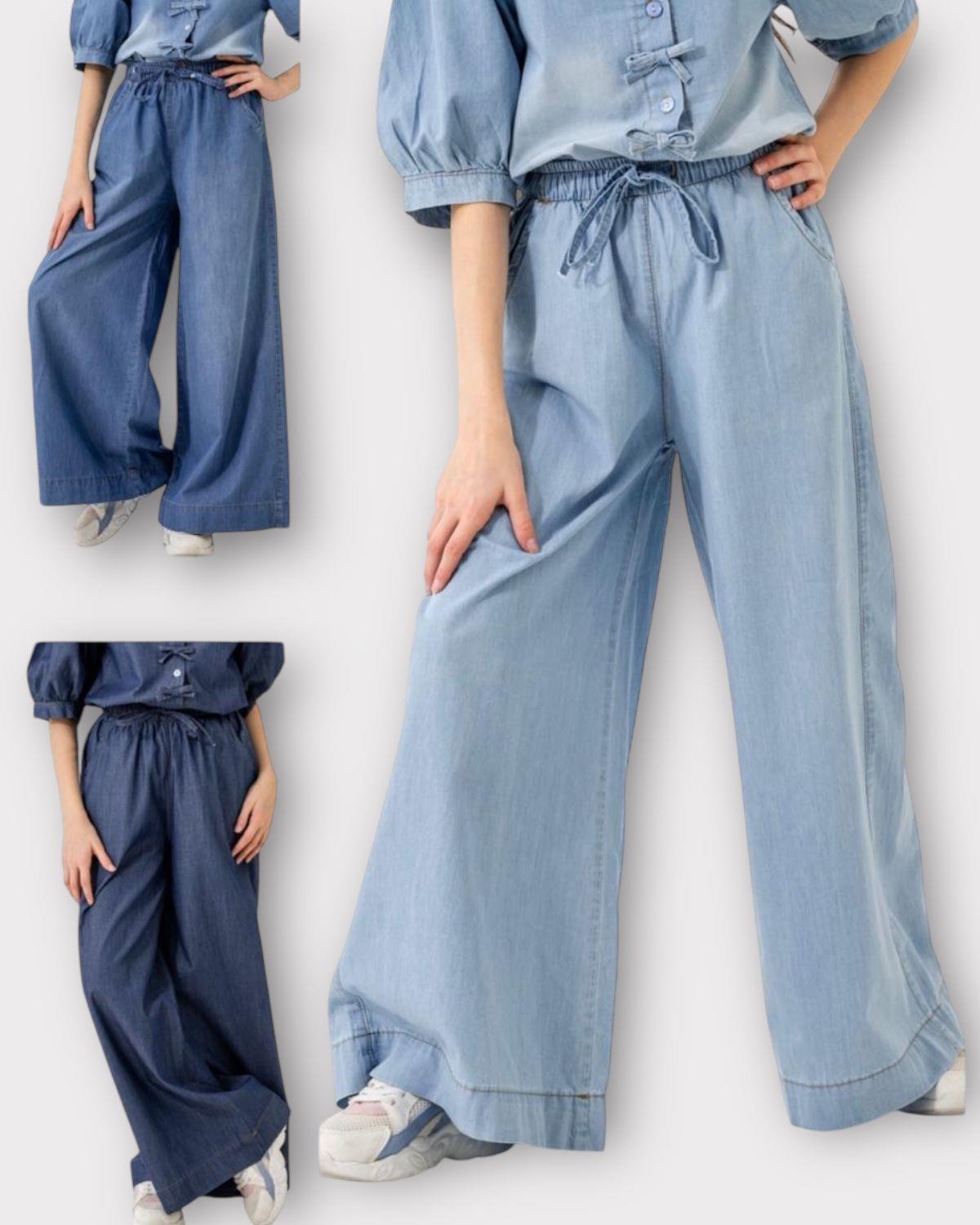 Tensel Kot Geniş Paça Pantolon Mavi
