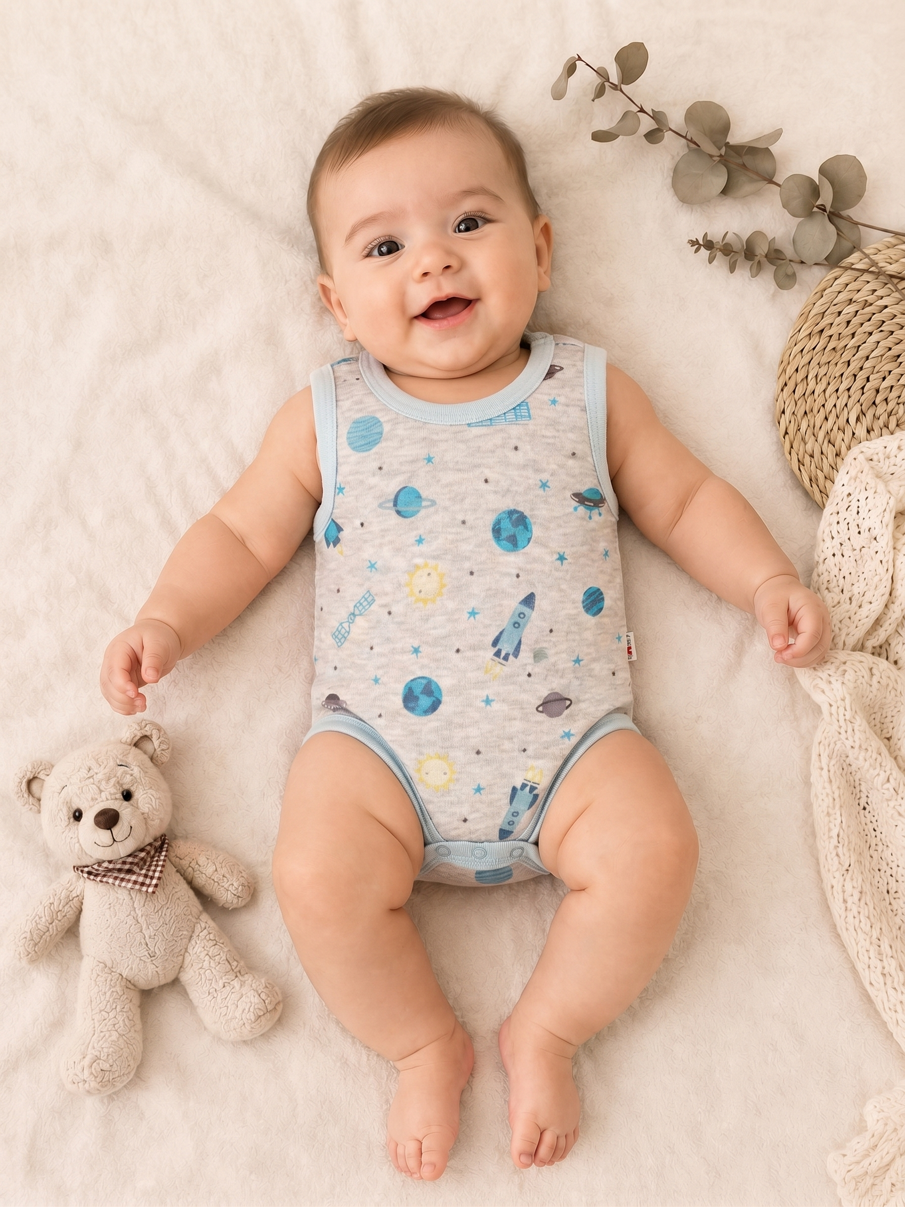 Uzay Askılı Bebek Çıtçıtlı Badi