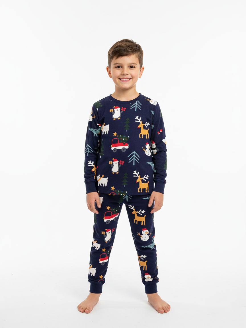 Yeni Yıl Erkek Çocuk Pijama Takımı Lacivert