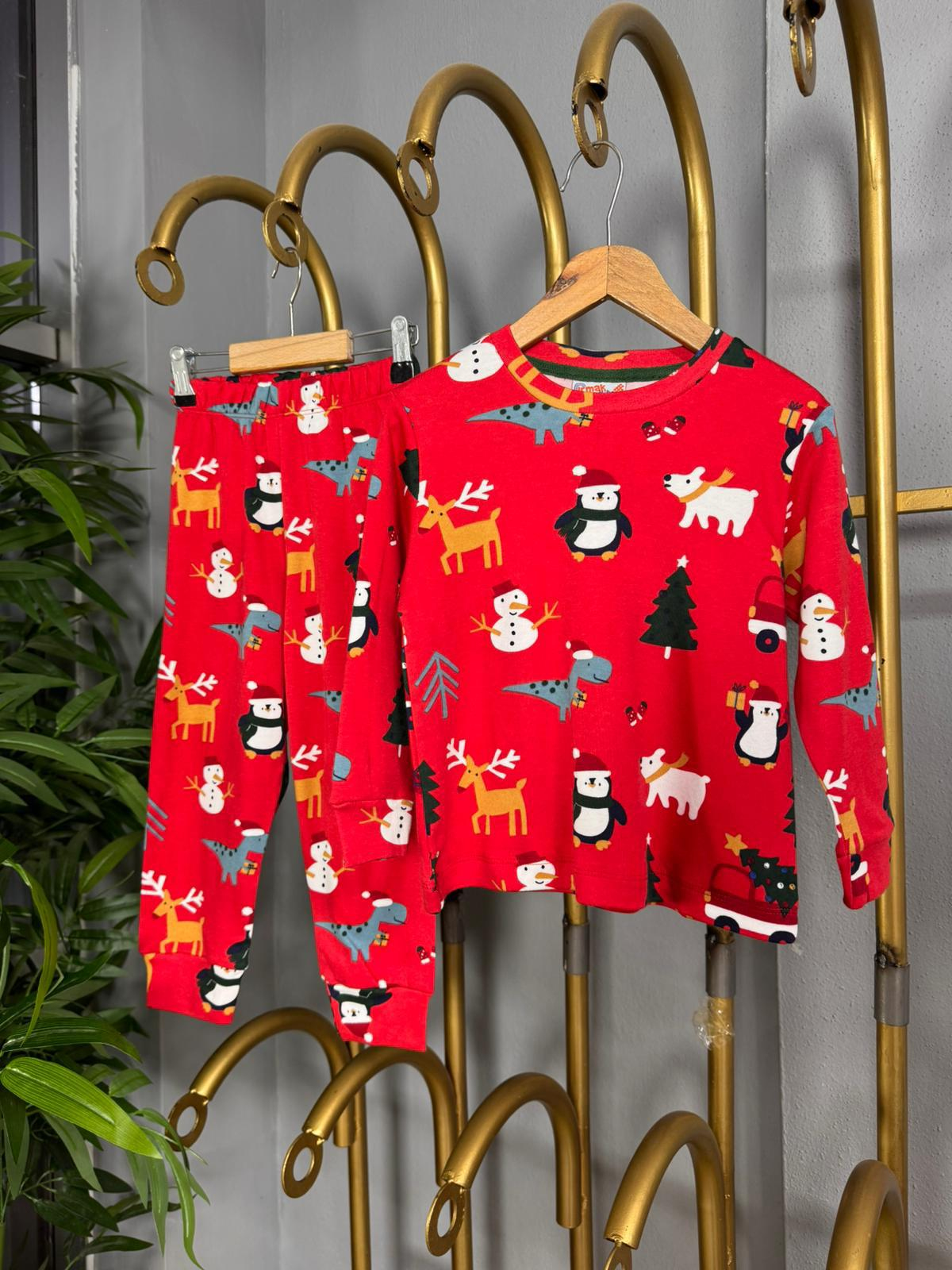 Yeni Yıl Kız Çocuk Pijama Takımı Kırmızı