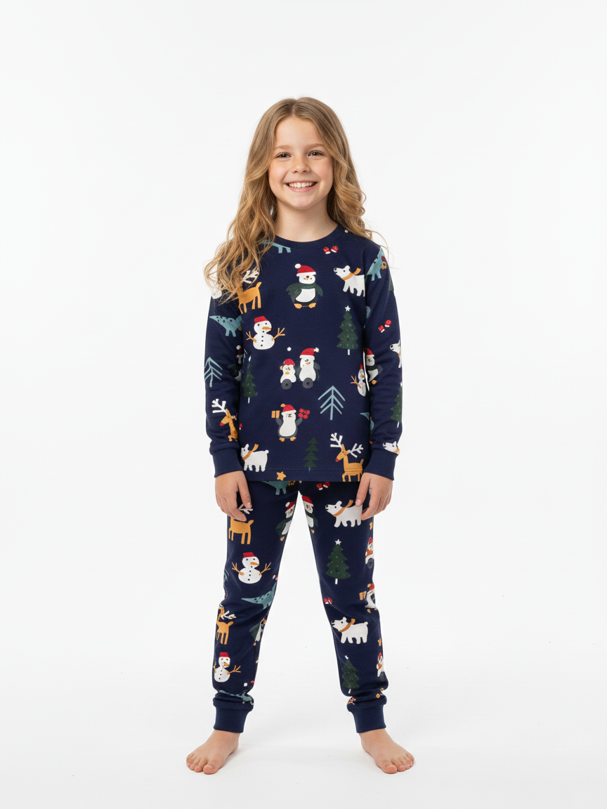 Yeni Yıl Kız Çocuk Pijama Takımı Lacivert