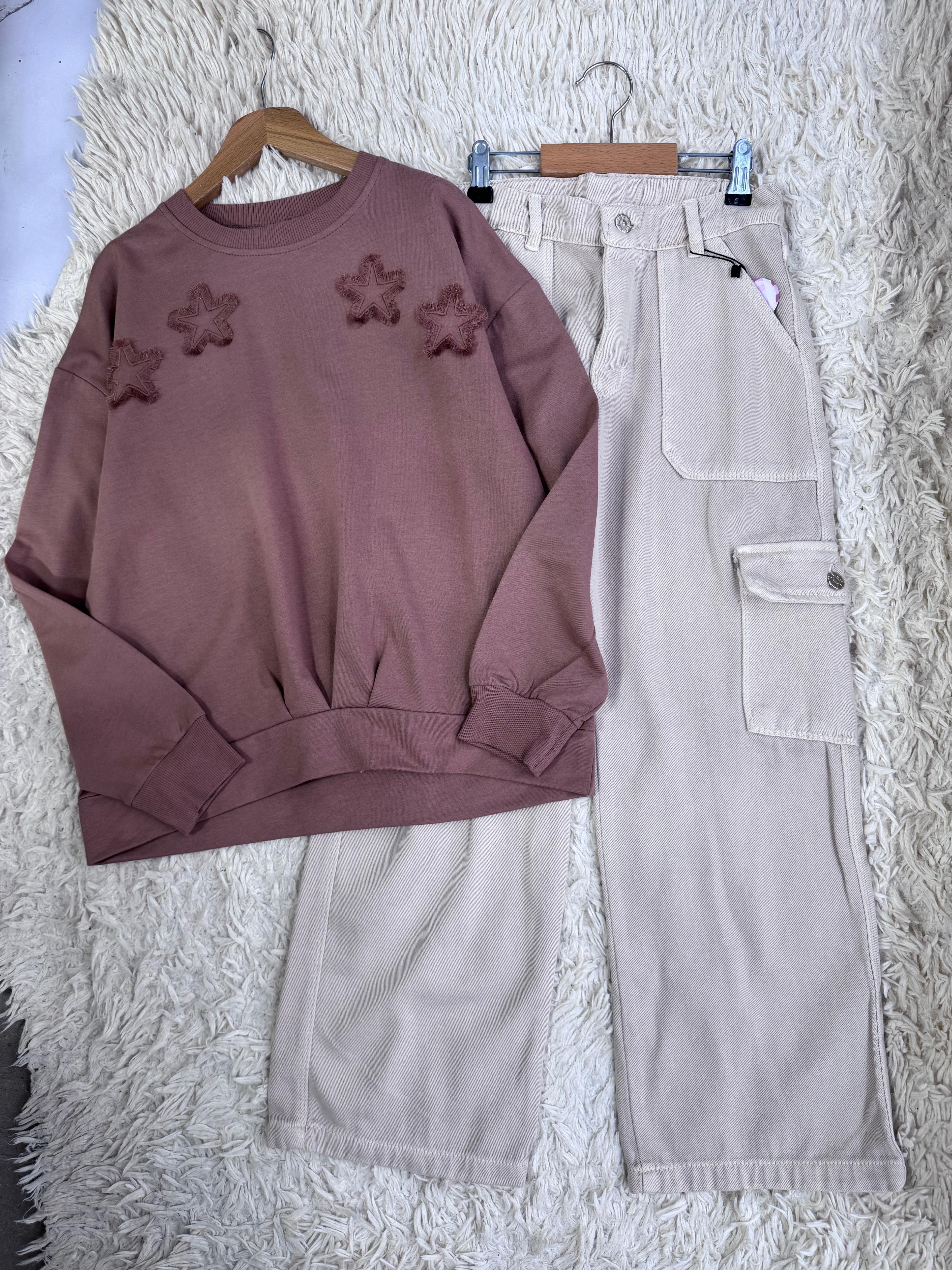 Yıldız Nakışlı Sweat Kahverengi