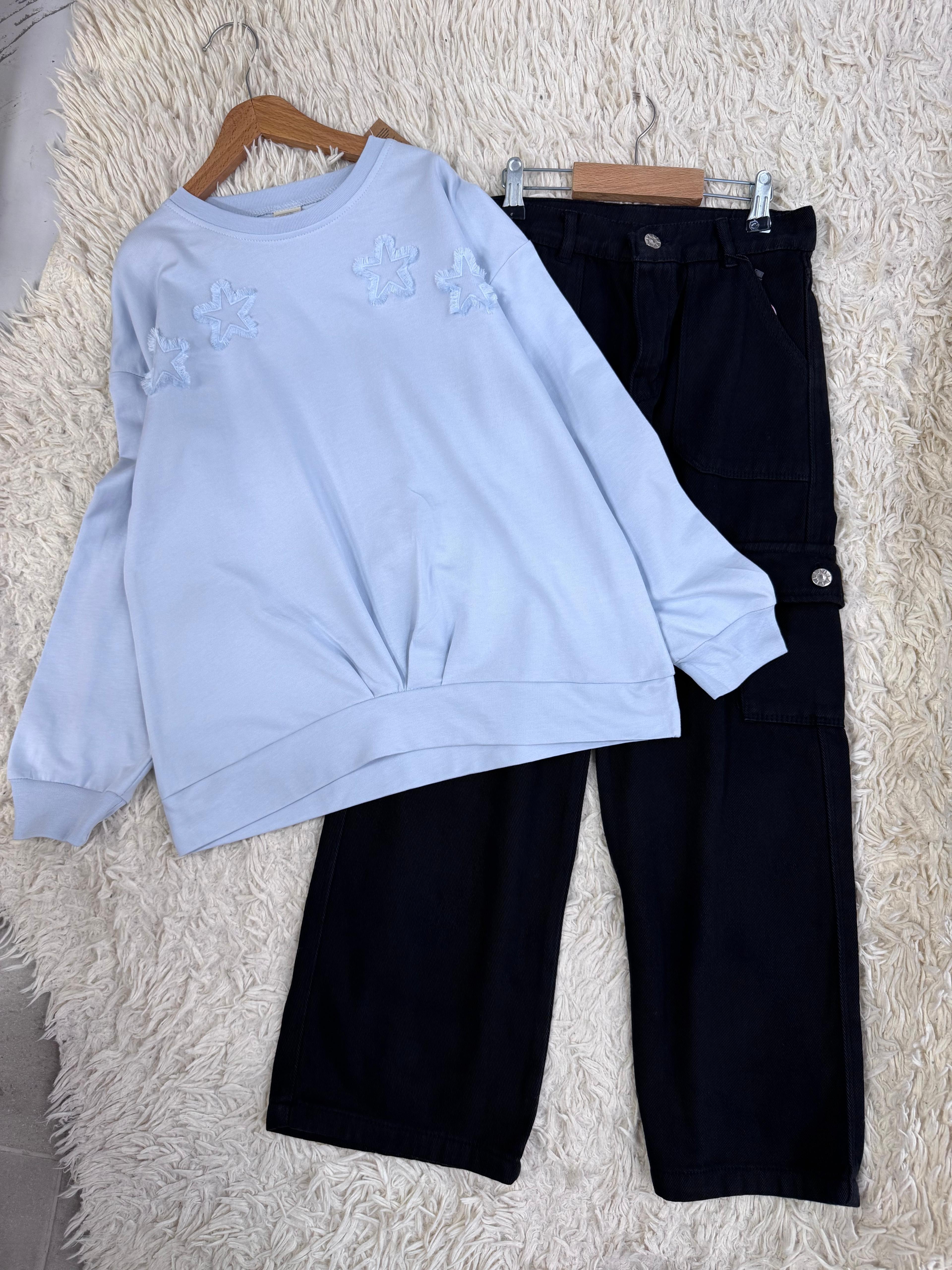 Yıldız Nakışlı Sweat Mavi