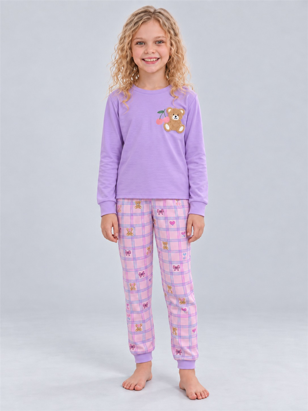 Zemina Kız Çocuk Pijama Takımı Mor