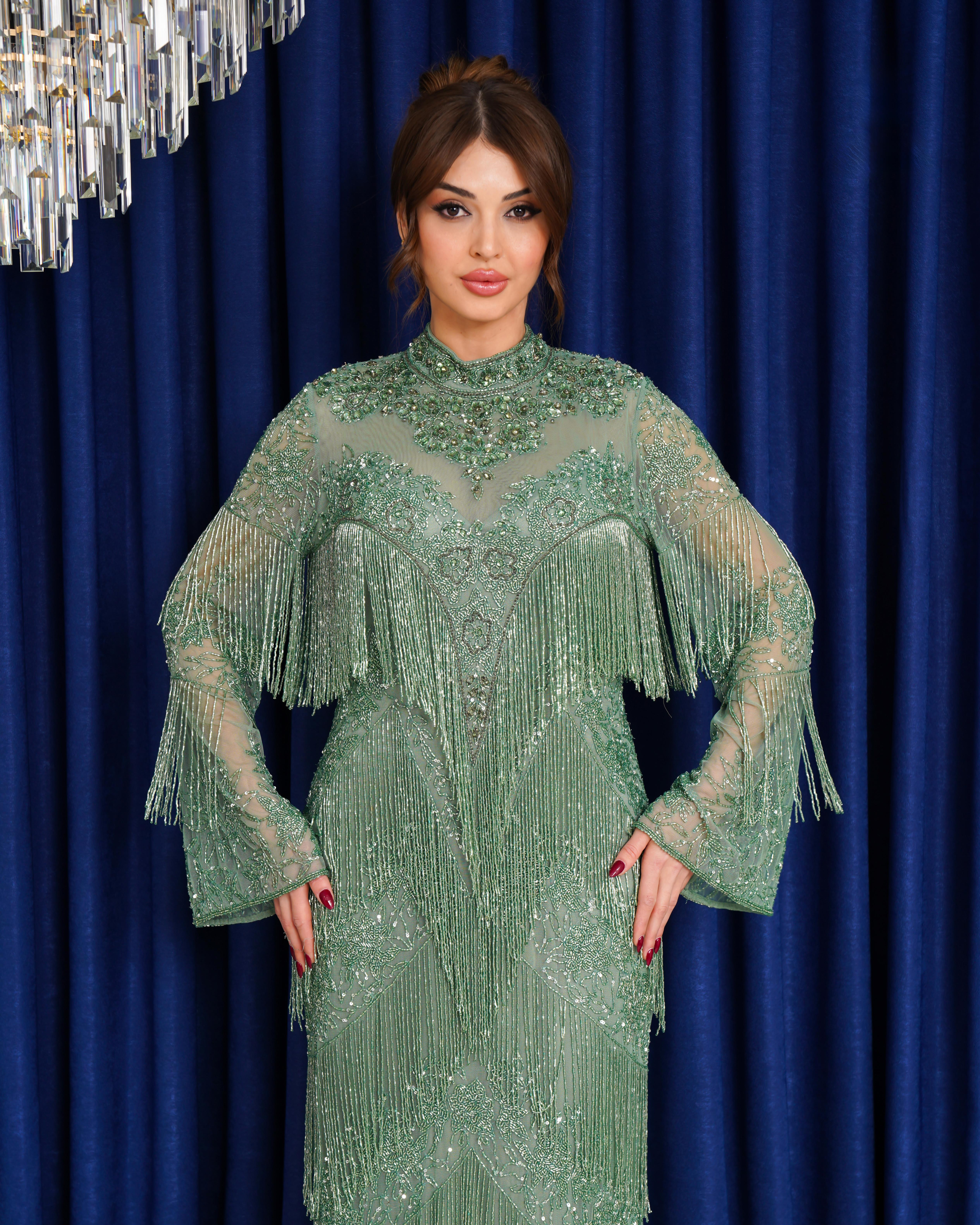Aşira Dubai Emerald Glow Işıltılı Abiye