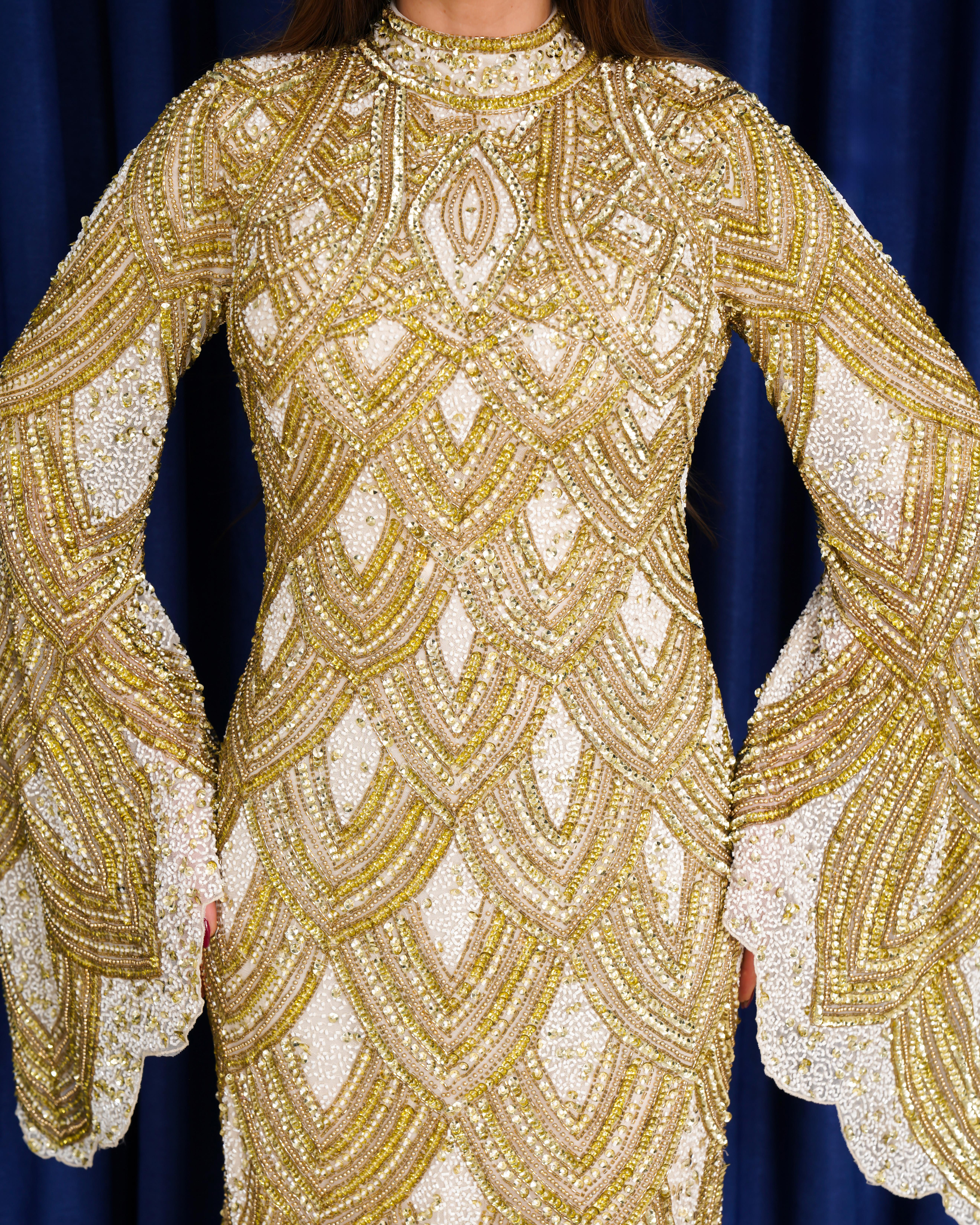 Dubai Gold Dalgası – Altın İşlemeli Kaftan Abiye