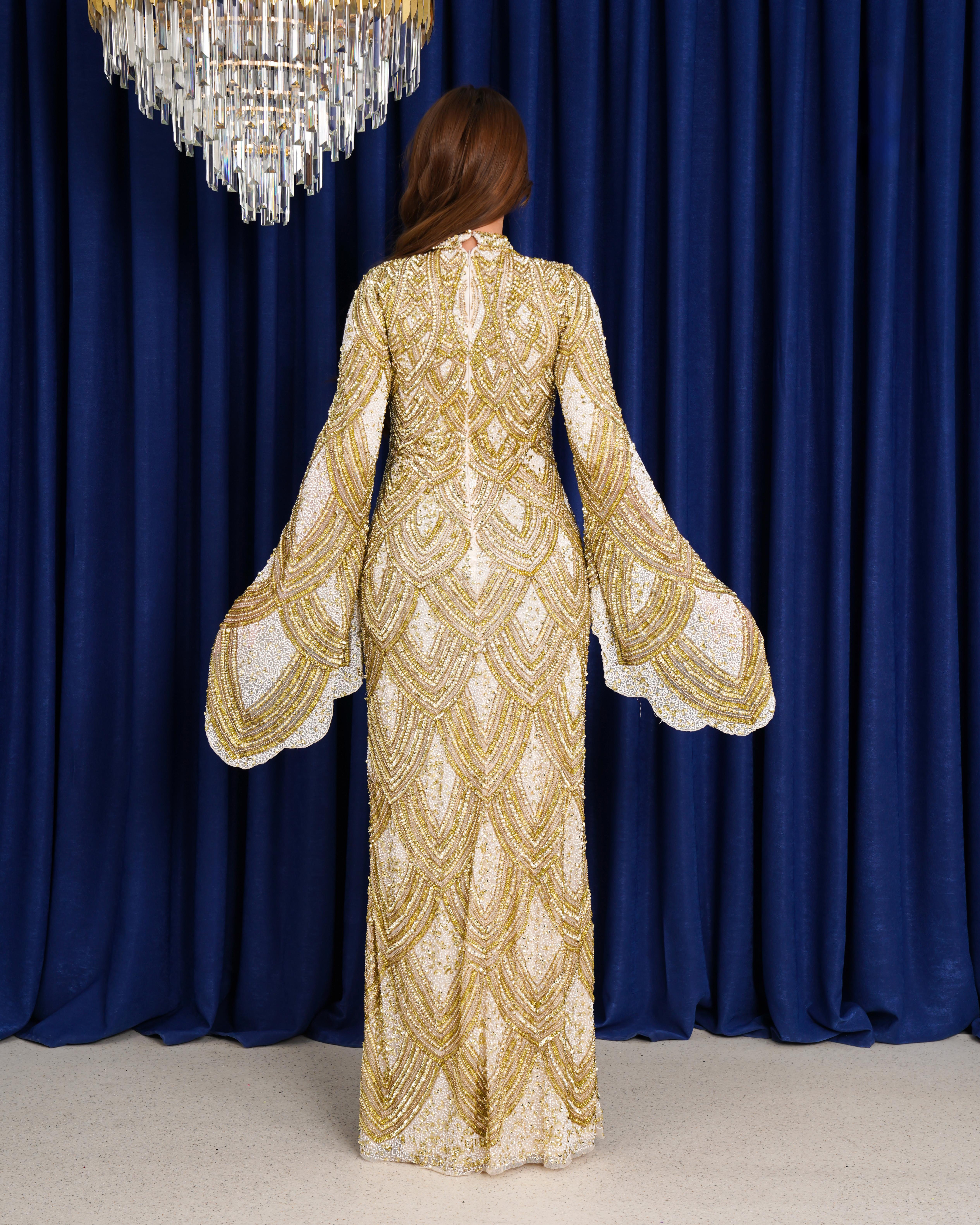 Dubai Gold Dalgası – Altın İşlemeli Kaftan Abiye