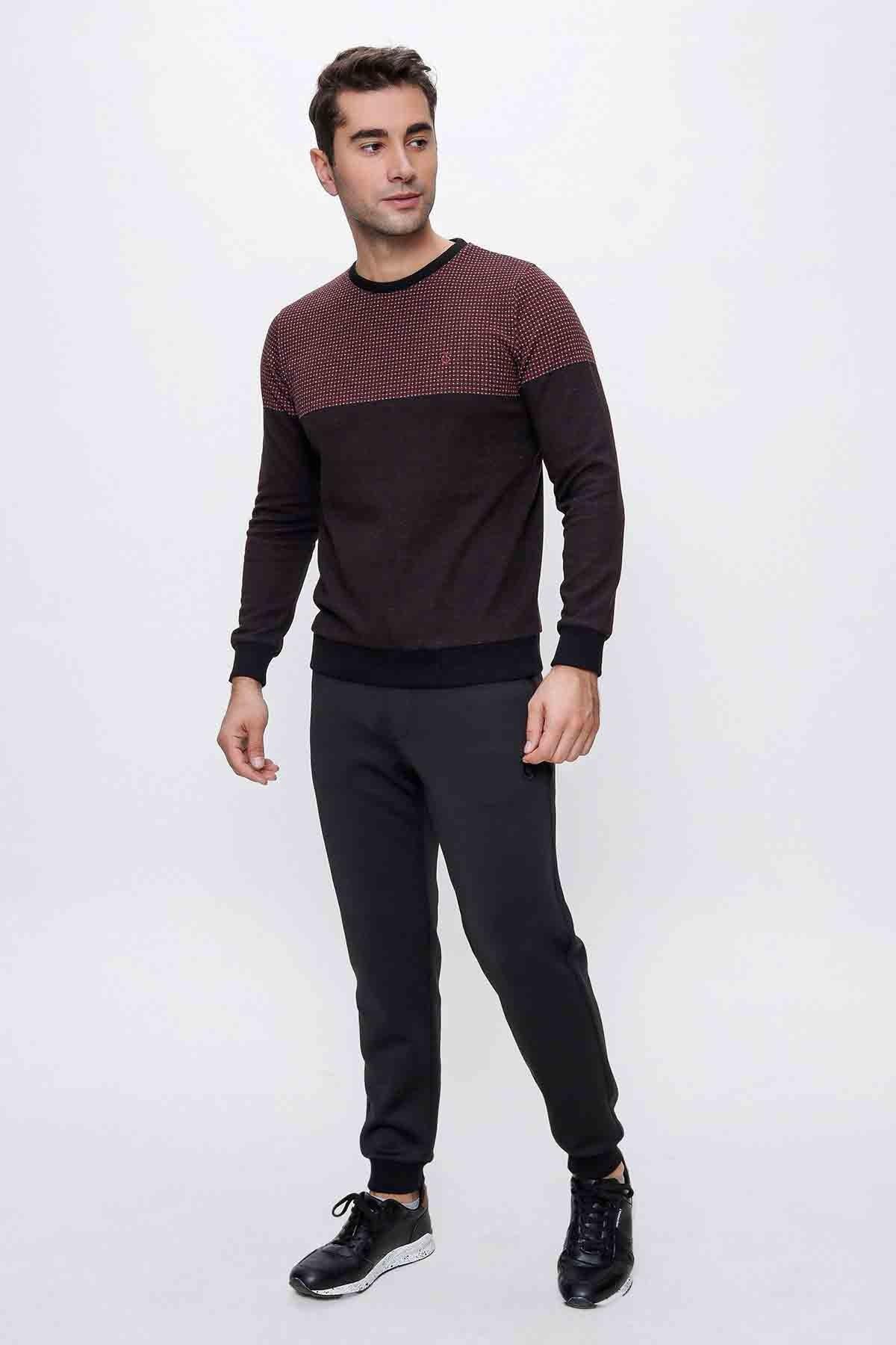 KAZAK BİSİKLET YAKA PARÇALI DESENLİ