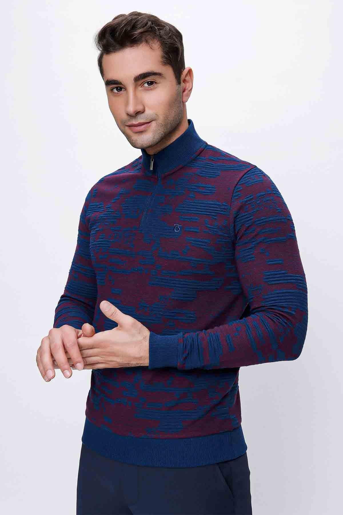 KAZAK YARIM FERMUARLI DESENLİ İÇ LOGOLU