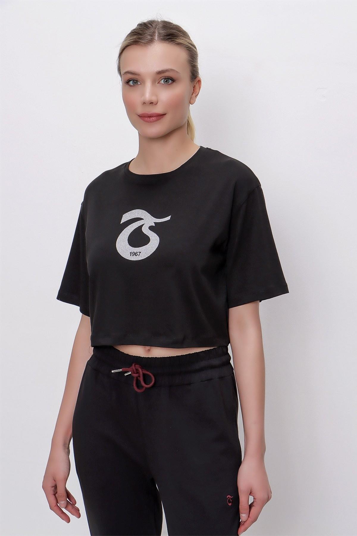 TSHİRT BİSİKLET YAKA İÇ LOGO BASKILI CROP