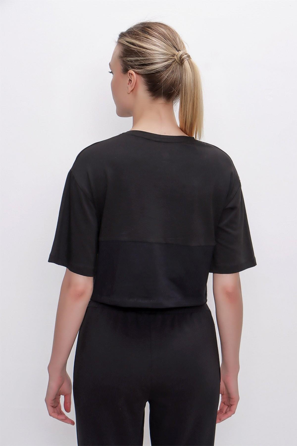 TSHİRT BİSİKLET YAKA İÇ LOGO BASKILI CROP